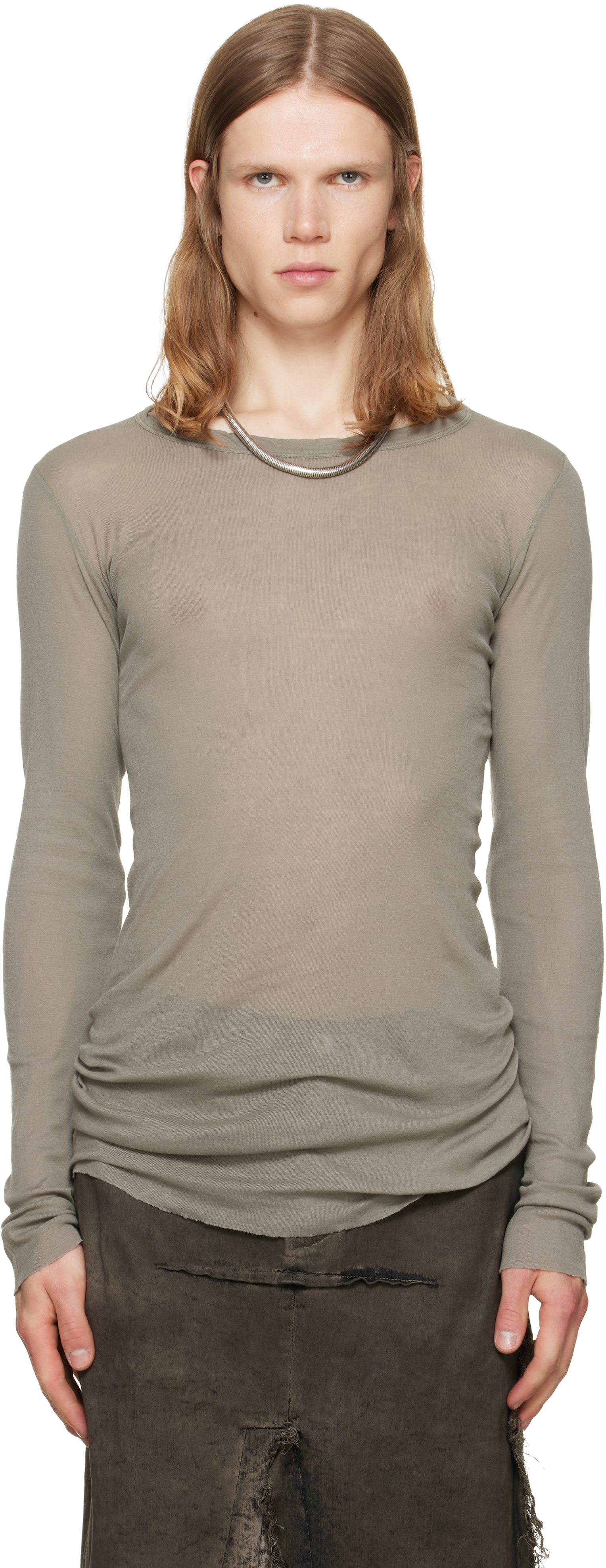 Rick Owens: トープ Tower Rib LS Tシャツ | SSENSE 日本