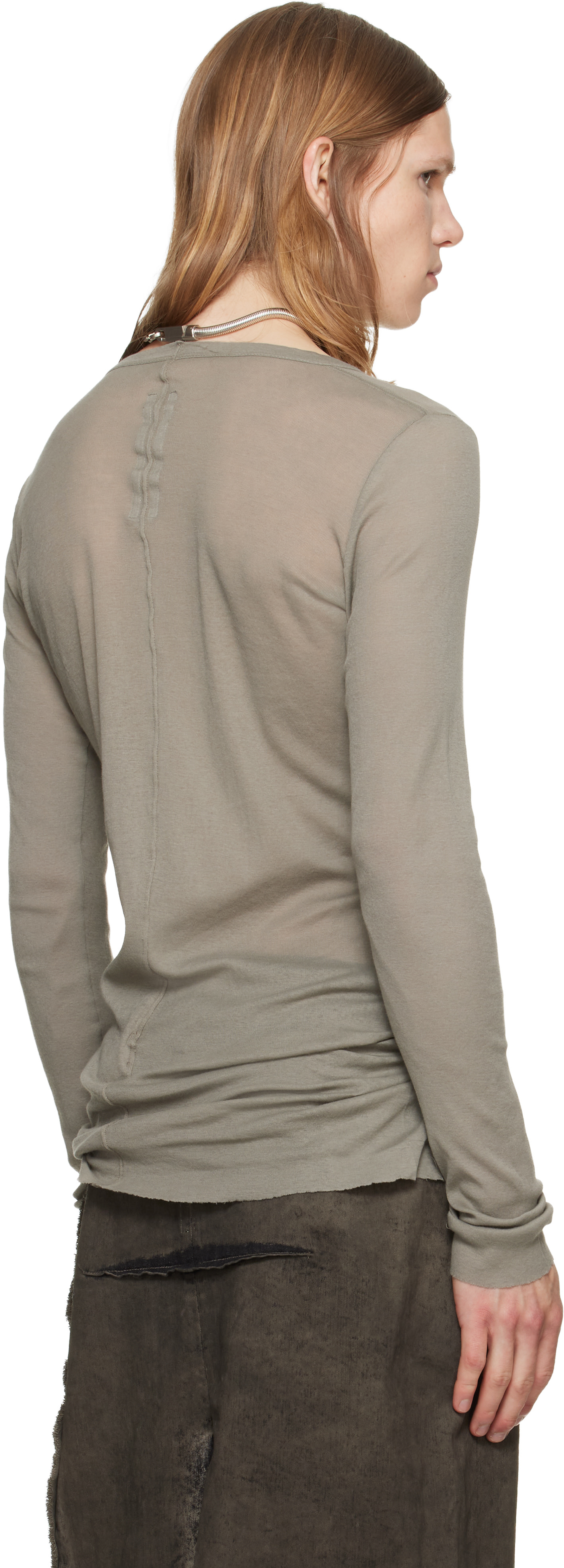 Rick Owens リックオウエンス RIB LS T 長袖カットソー Rick Owens: トープ Tower Rib LS Tシャツ | SSENSE 日本