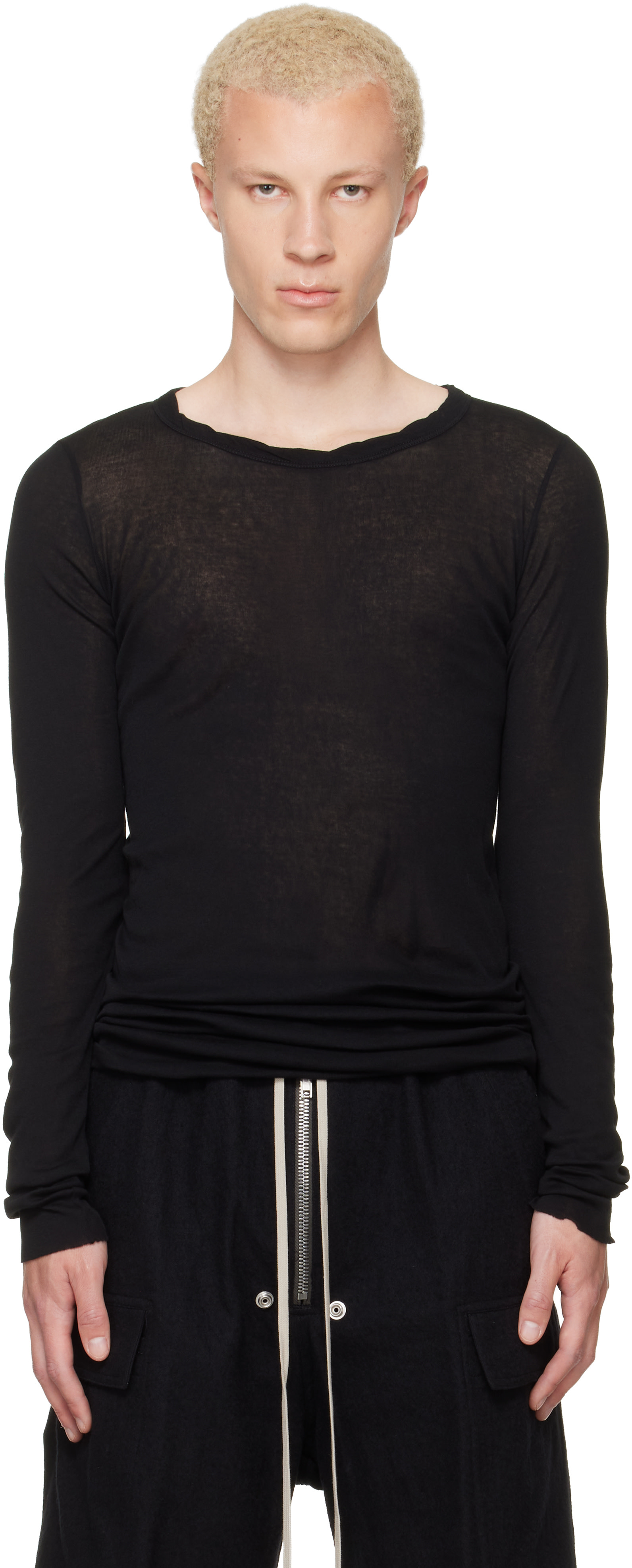 Rick Owens: Black Tower Rib LS T-shirt | SSENSE