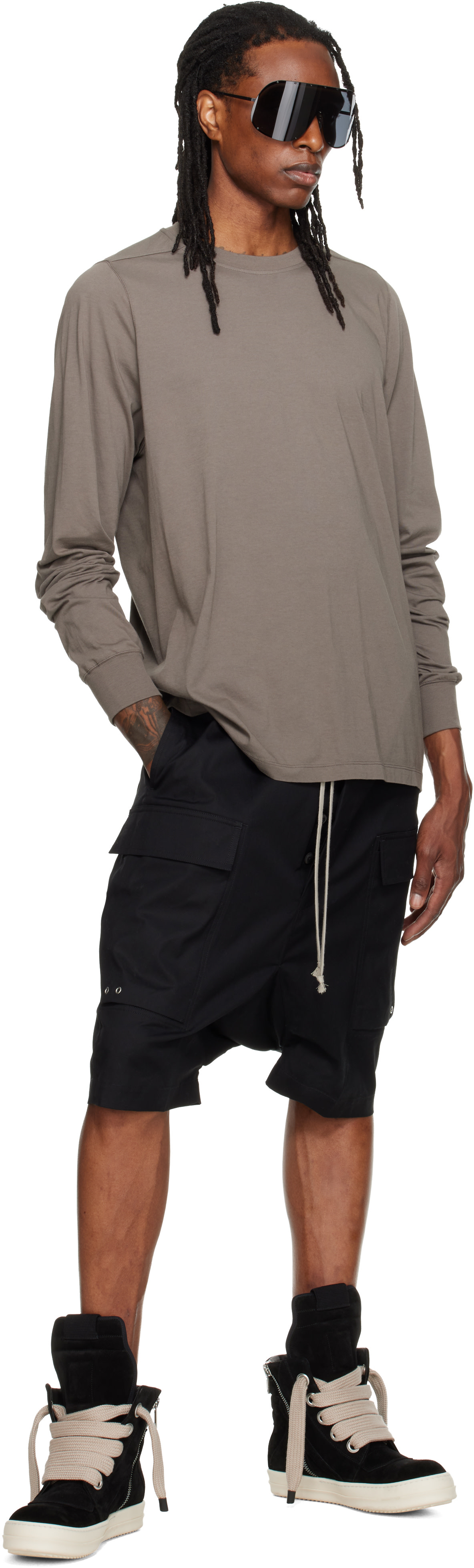 Rick Owens: グレー Tower Short クルーネック 長袖Tシャツ | SSENSE 日本