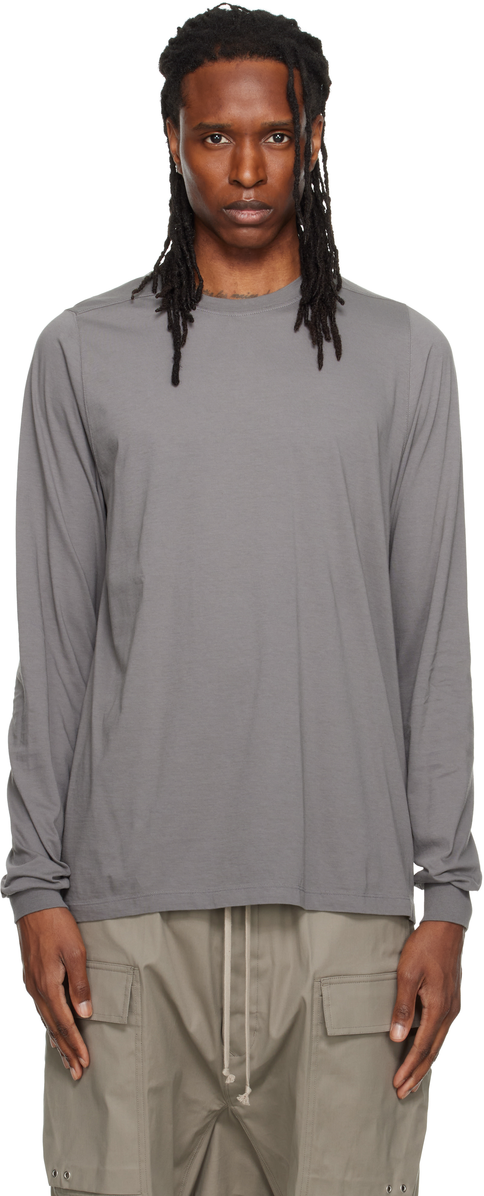 トップス Rick Owens 22FW SHORT CREWNECK LS T Rick Owens: Gray Tower Short Crewneck LS T-shirt | SSENSE