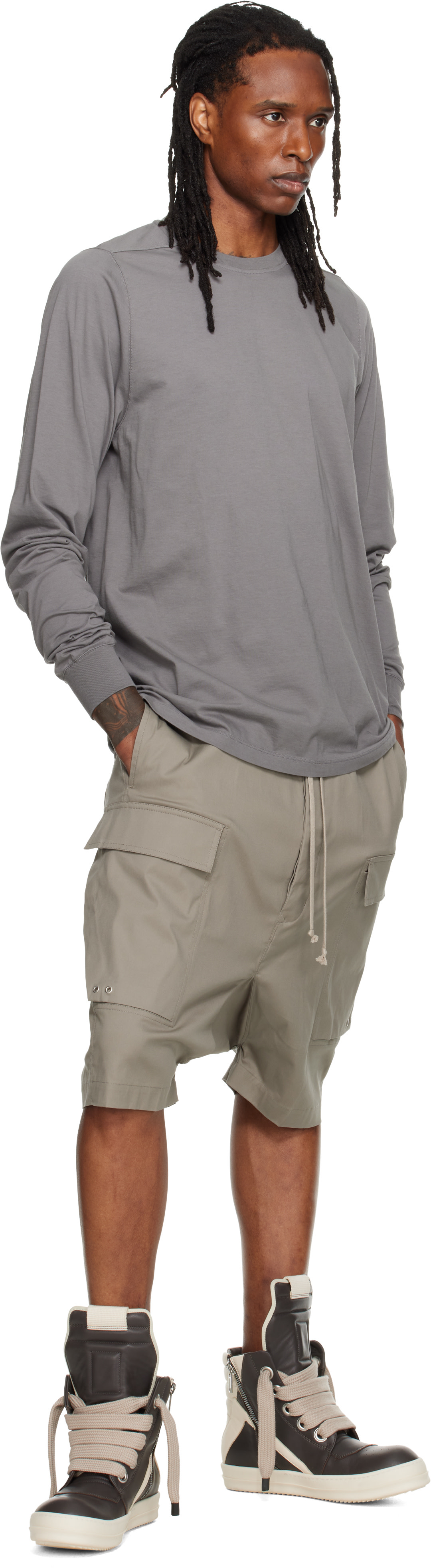 Rick Owens: Gray Tower Short Crewneck LS T-shirt | SSENSE