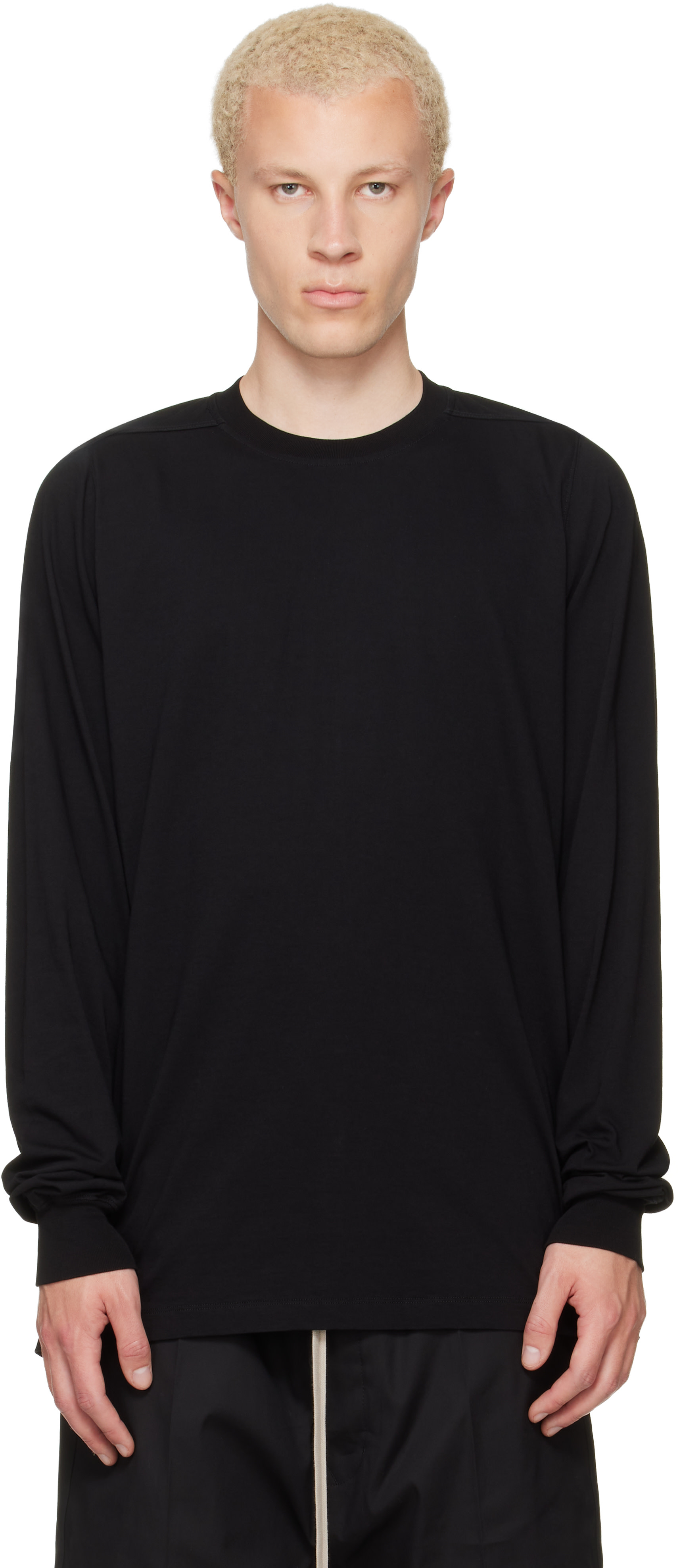 トップス Rick Owens 22FW SHORT CREWNECK LS T Rick Owens: Black Tower Short Crewneck LS T-shirt | SSENSE