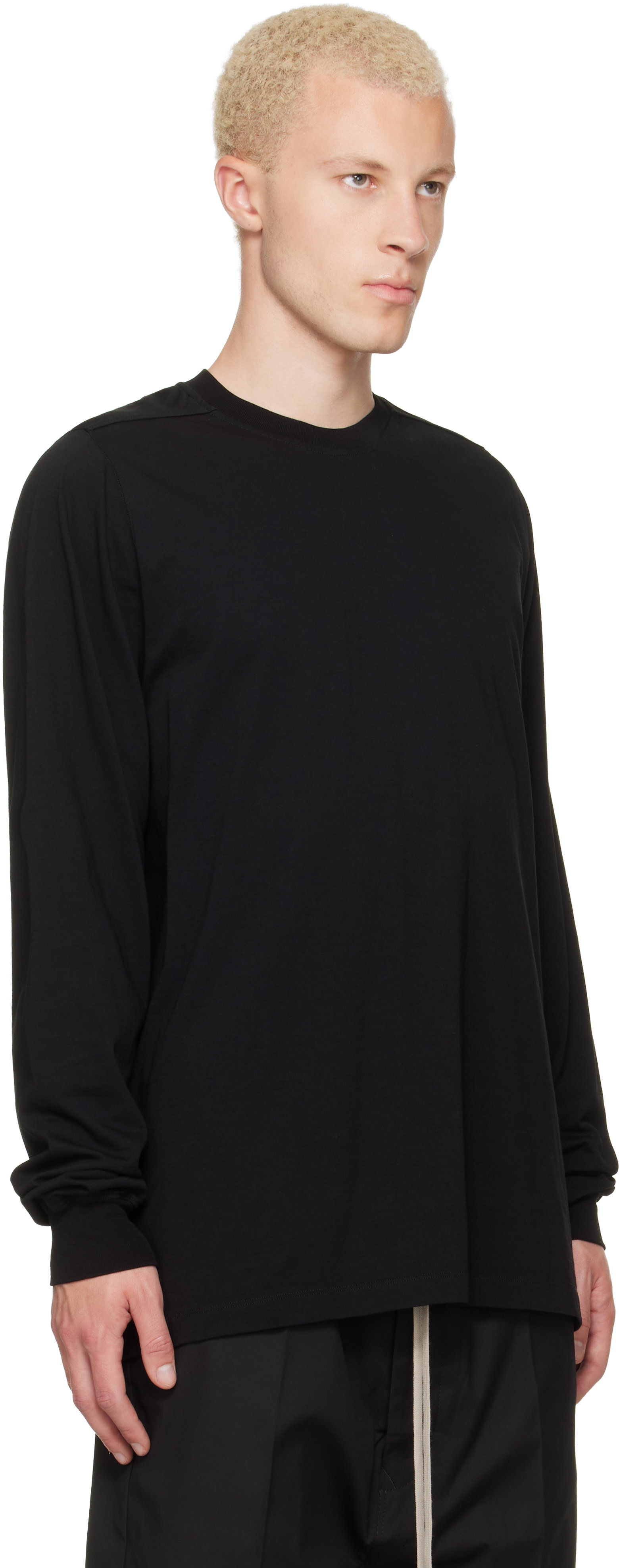 Rick Owens: Black Tower Short Crewneck LS T-shirt | SSENSE