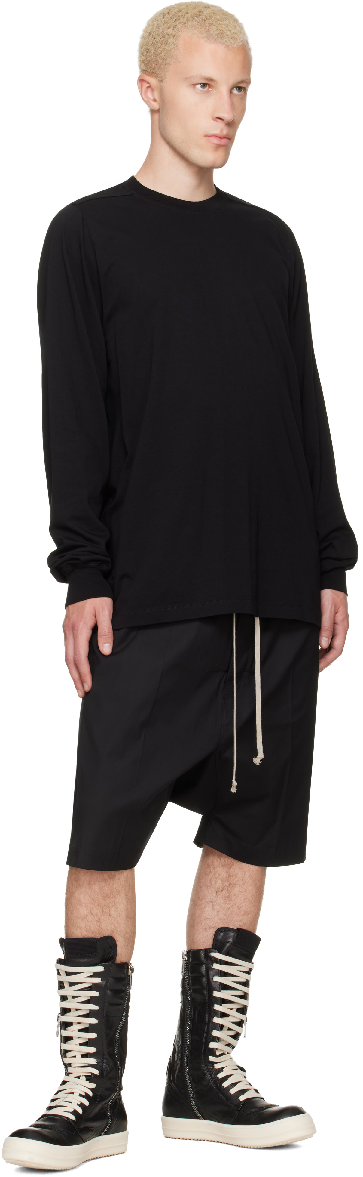 Rick Owens: Black Tower Short Crewneck LS T-shirt | SSENSE