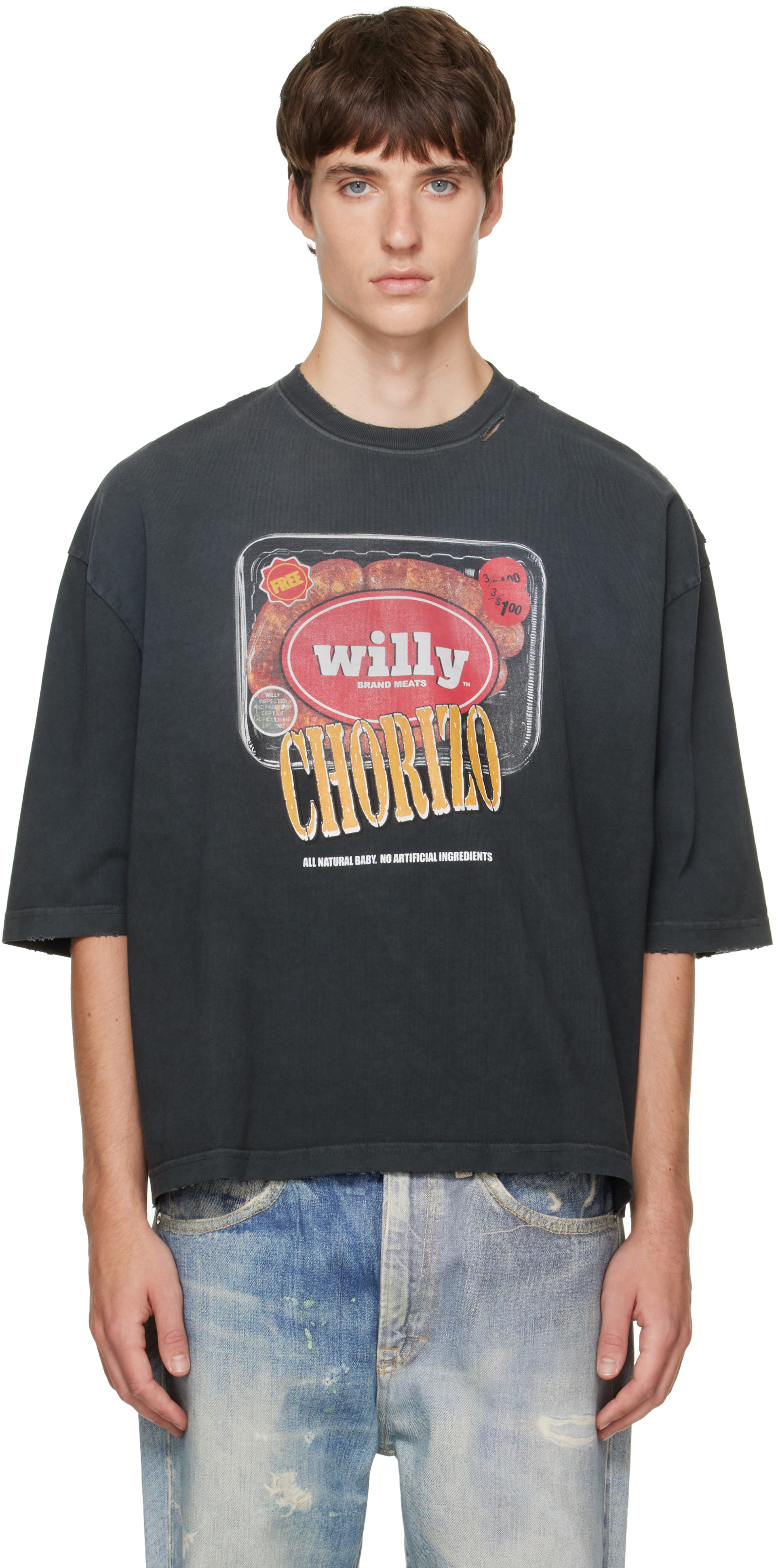 み*こ様 本日限オークション　 Willy Chavarria ＳK WILLY CHAVARRIA: ブラック 'Especial Chorizo' Buffalo Tシャツ