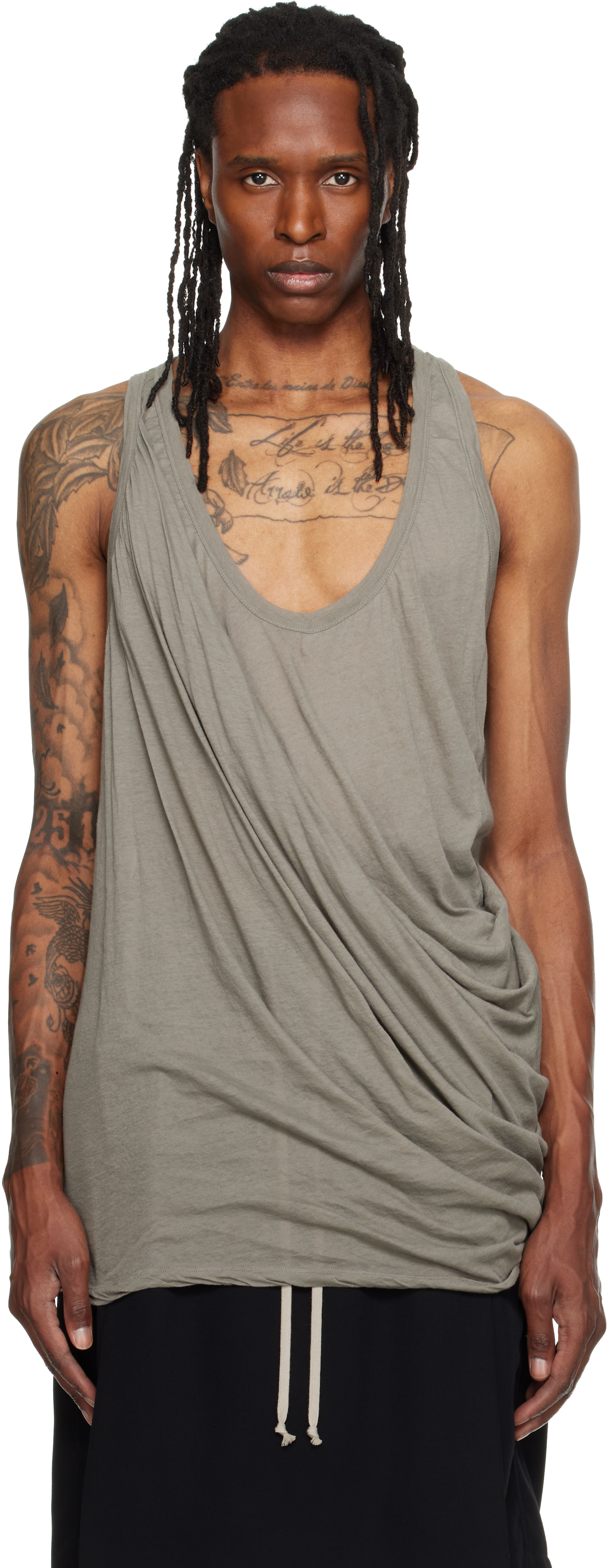 Rick Owens: Taupe Tower Draped Pony Tank Top | SSENSE Canada