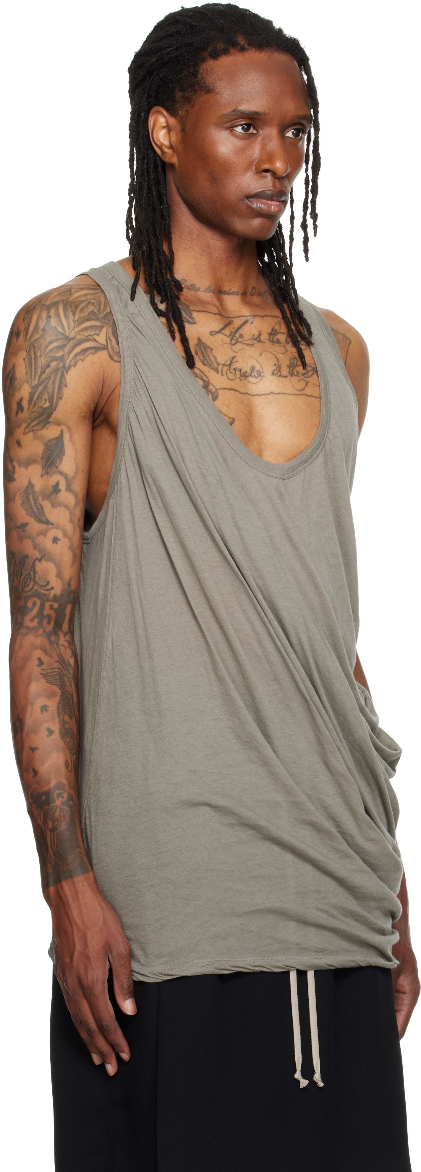 Rick Owens: トープ Tower Draped Pony タンクトップ | SSENSE 日本