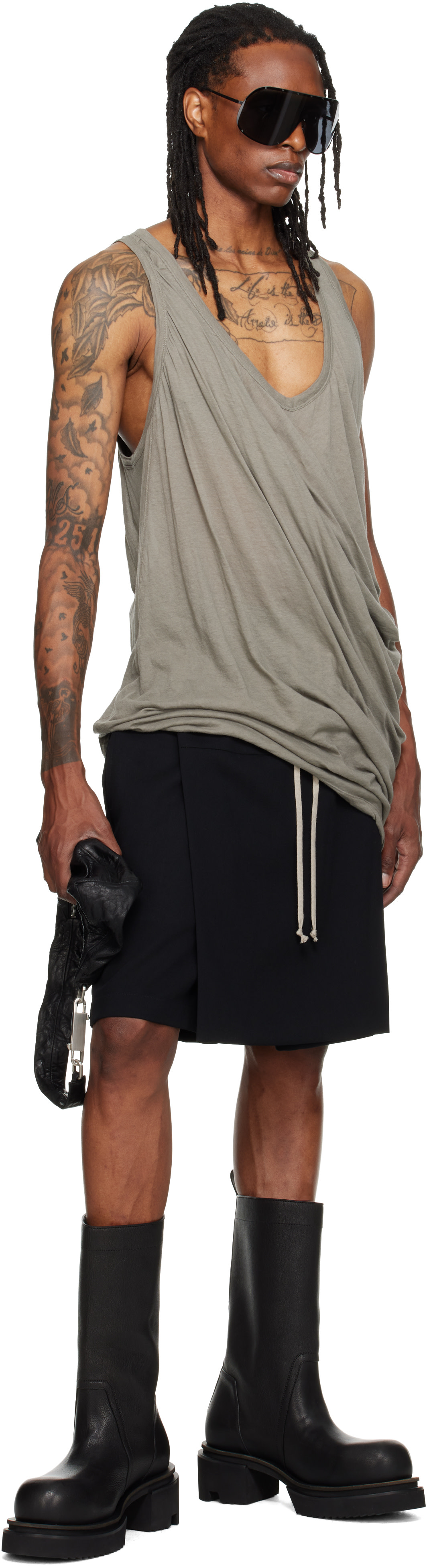 Rick Owens: トープ Tower Draped Pony タンクトップ | SSENSE 日本