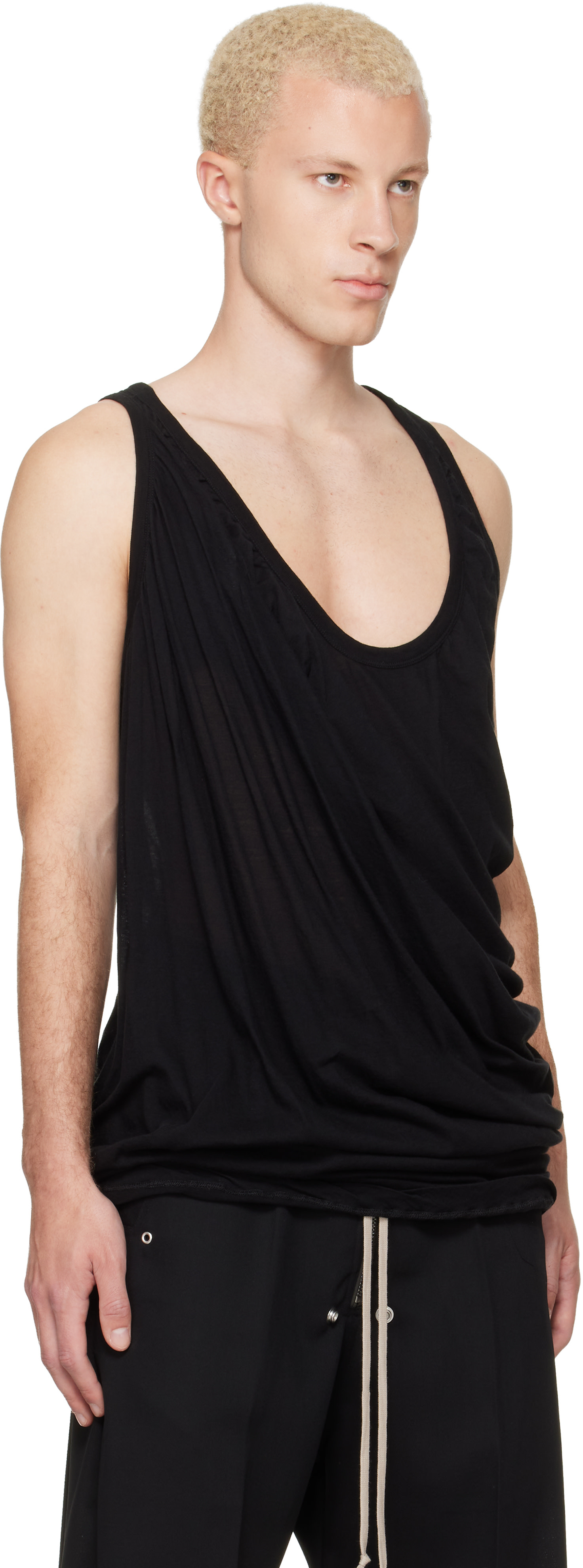 Rick Owens 25AW PONY TANK タンクトップ Rick Owens: Black Tower Draped Pony Tank Top | SSENSE