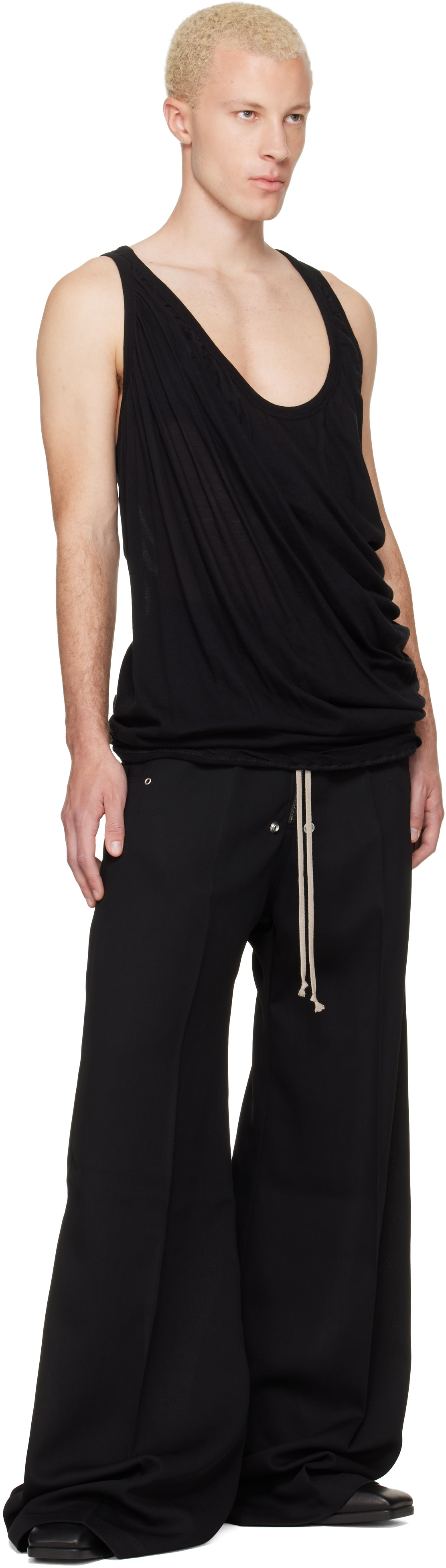 Rick Owens: Black Tower Draped Pony Tank Top | SSENSE