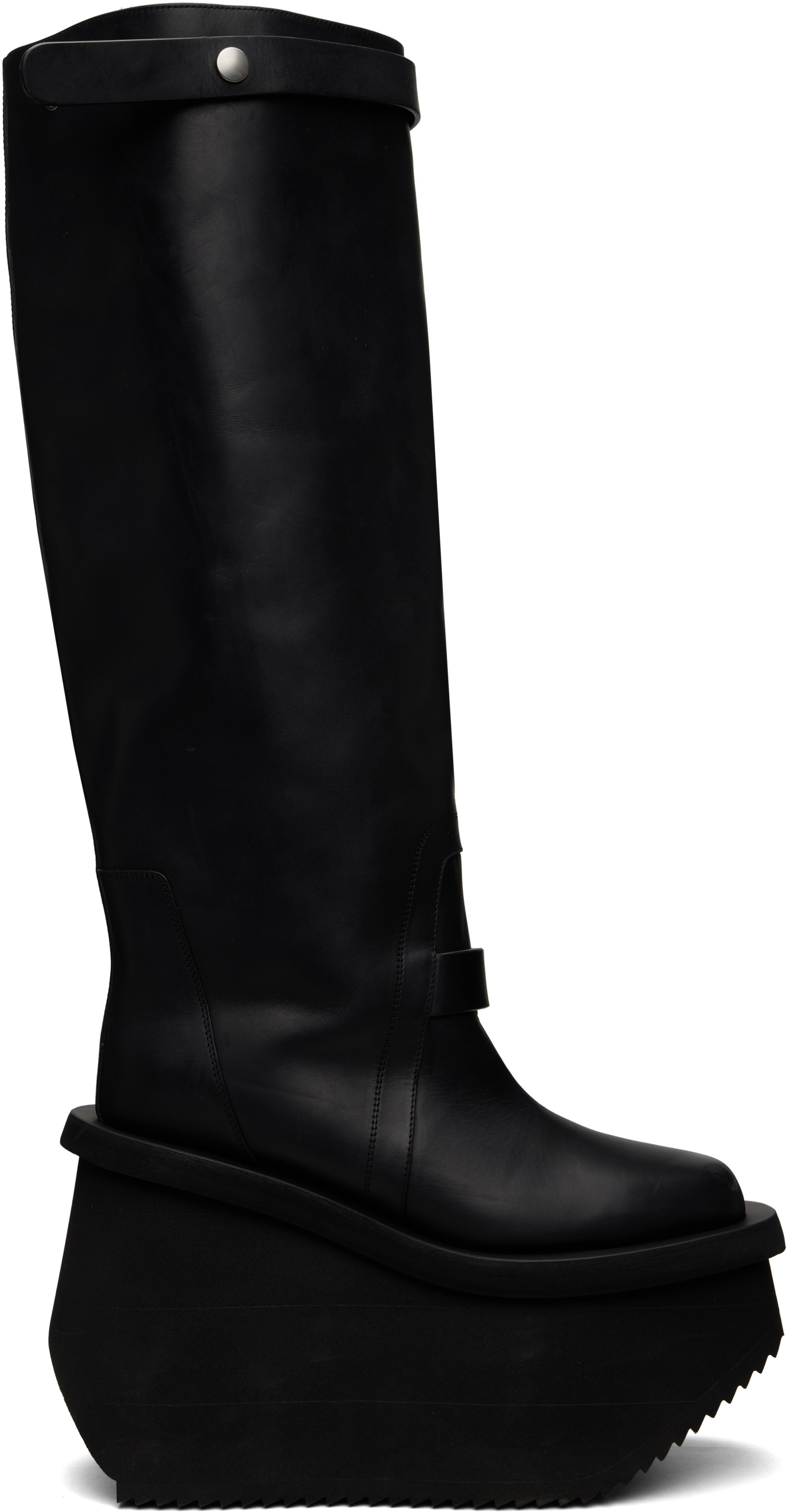 ★*様 【夏SALE】Rick Owens ロングブーツ 本革 ブラック 24. Rick Owens: ブラック Tower Naska Factory Knee ブーツ | SSENSE 日本