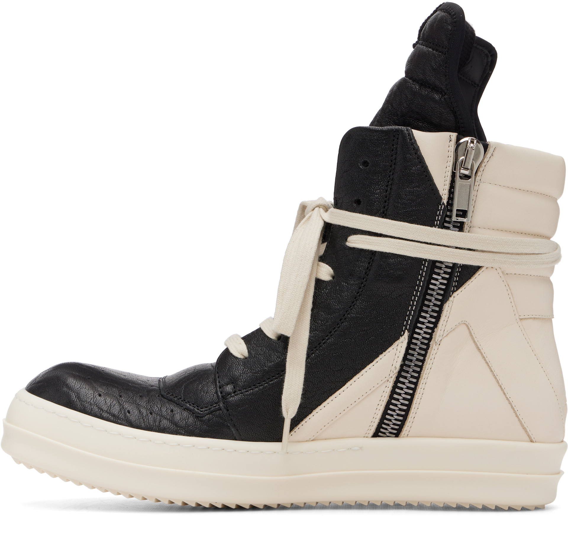 Rick Owens: Black & Off-White Tower Geobasket Sneakers | SSENSE Canada