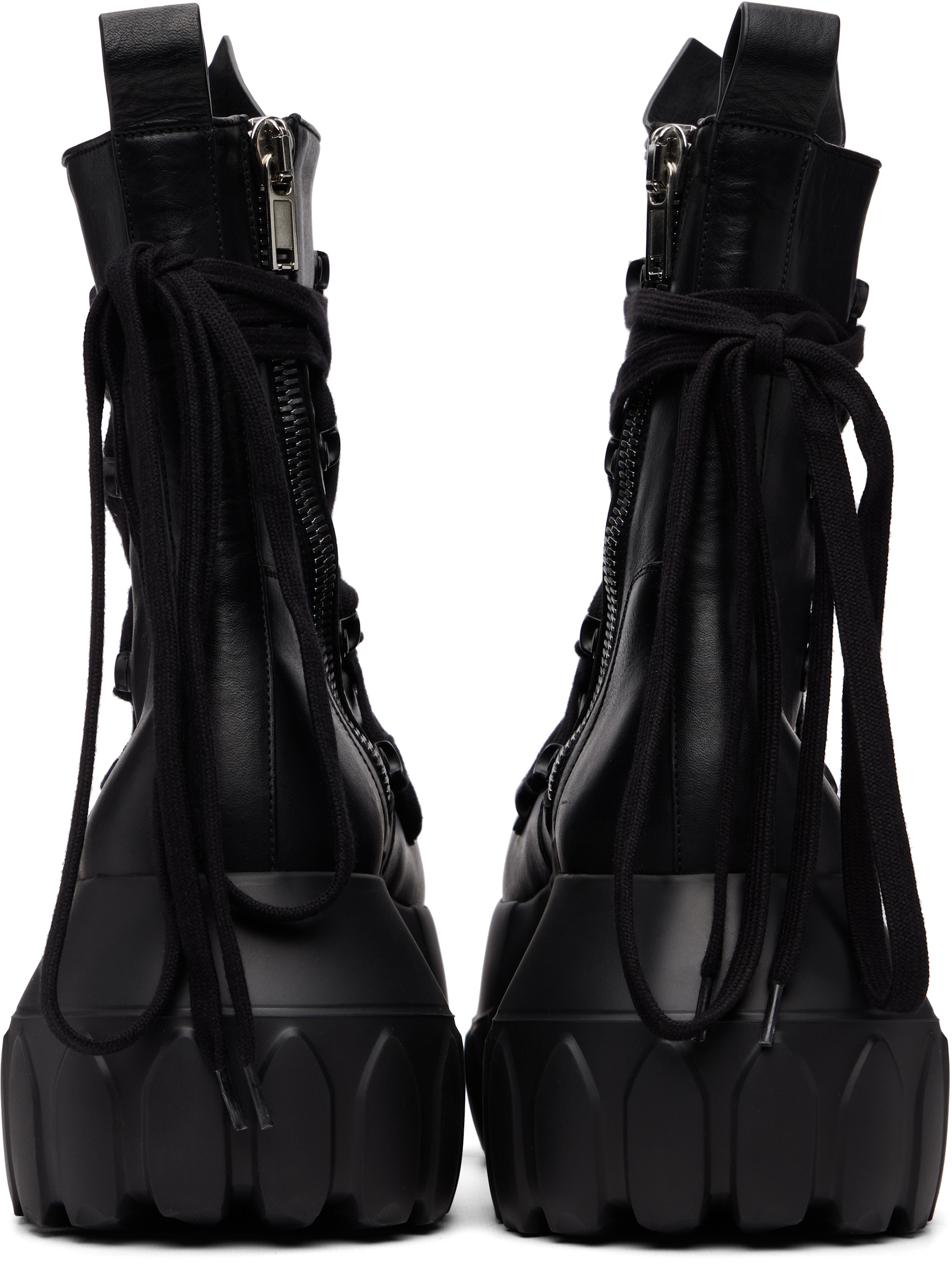 Rick Owens: Black Tower Megalace Mega Tractor Boots | SSENSE Canada