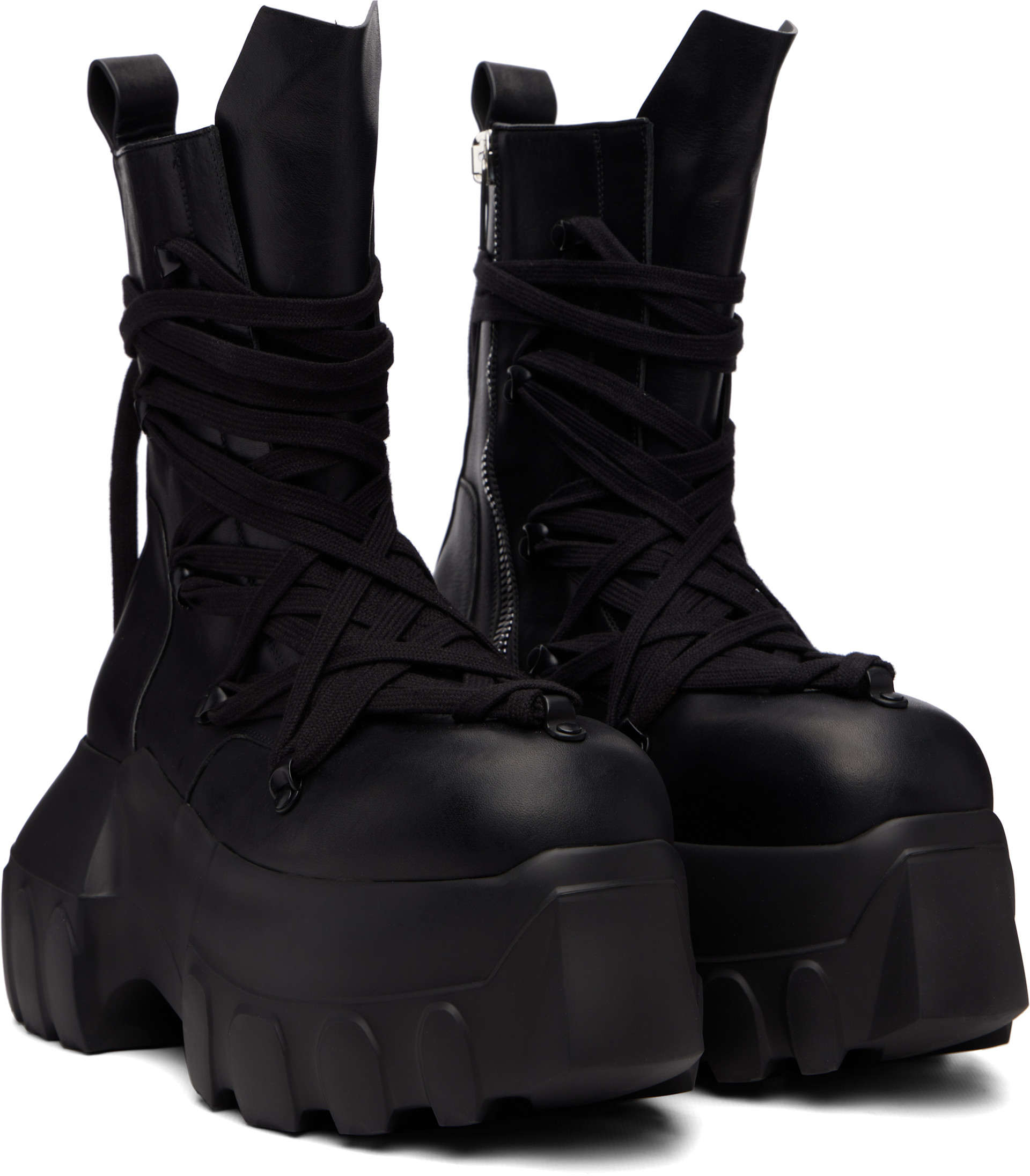 Rick Owens: Black Tower Megalace Mega Tractor Boots | SSENSE Canada