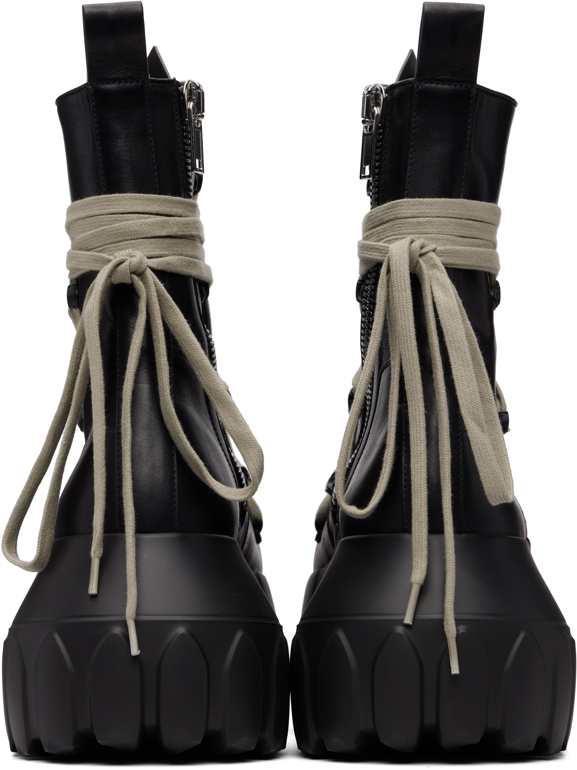 Rick Owens: Black Tower Megalace Mega Tractor Boots | SSENSE Canada