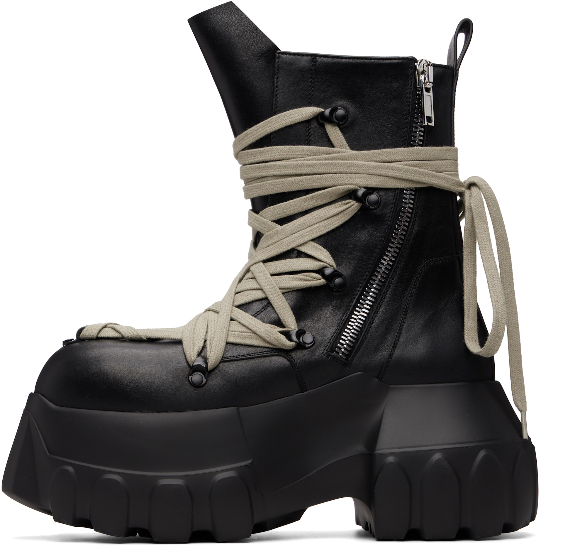 【RICK OWENS】MEGALACE MEGA TRACTOR Rick Owens: Black Tower Megalace Mega Tractor Boots | SSENSE Canada