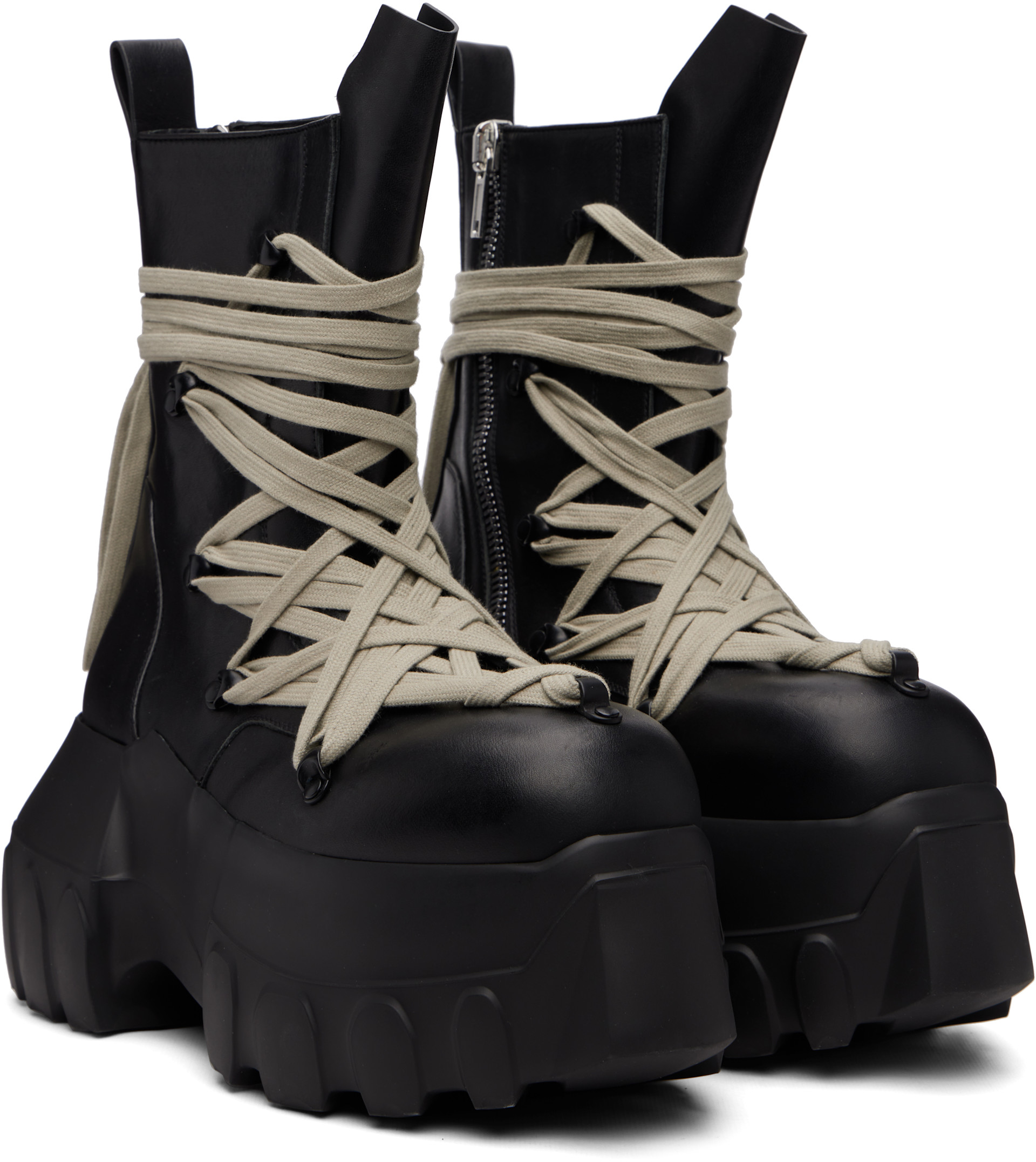 Rick Owens: Black Tower Megalace Mega Tractor Boots | SSENSE Canada