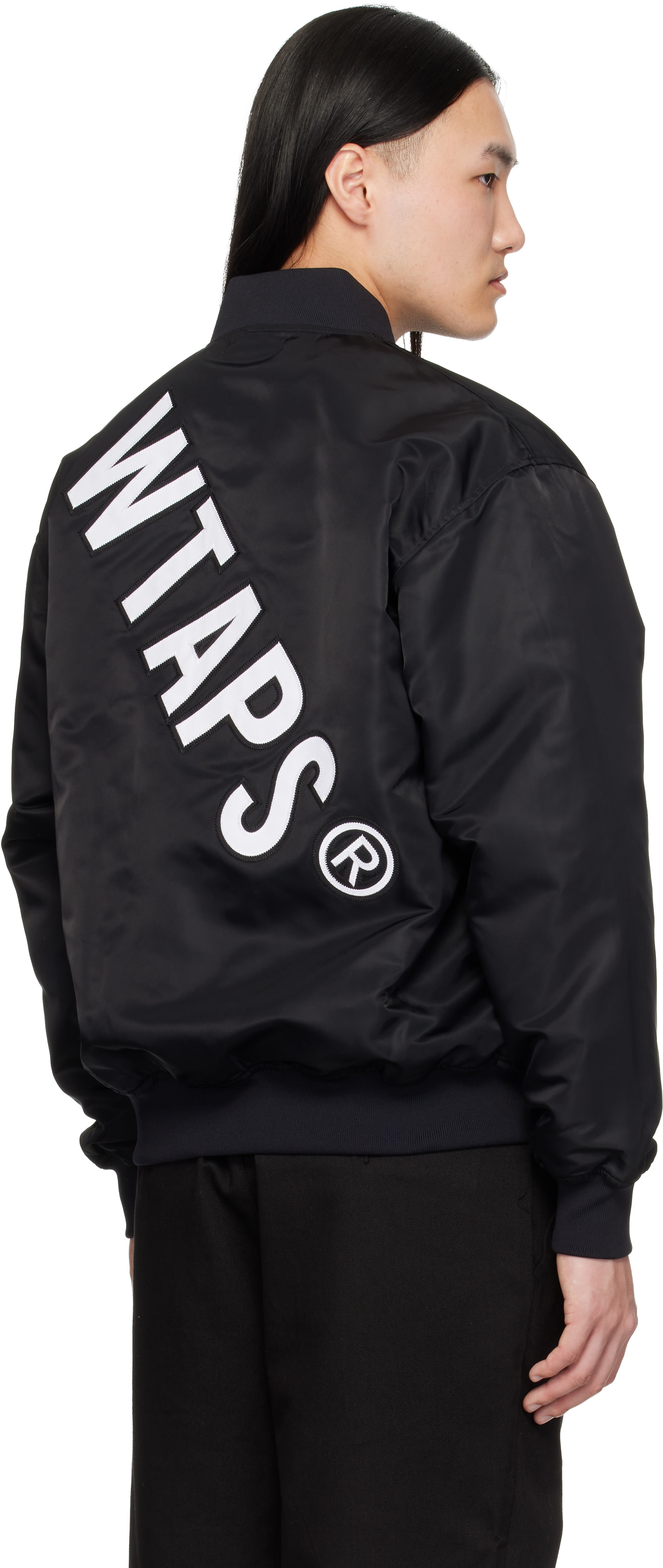 WTAPS: Black 'Team' Varsity Jacket | SSENSE