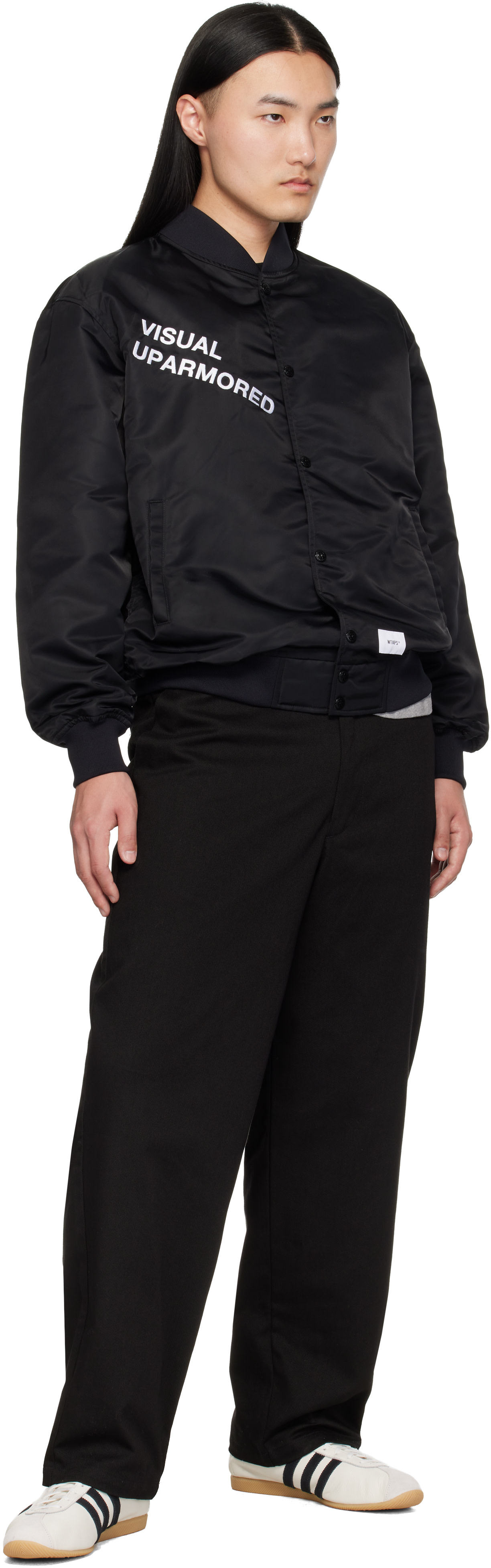 WTAPS: Black 'Team' Varsity Jacket | SSENSE