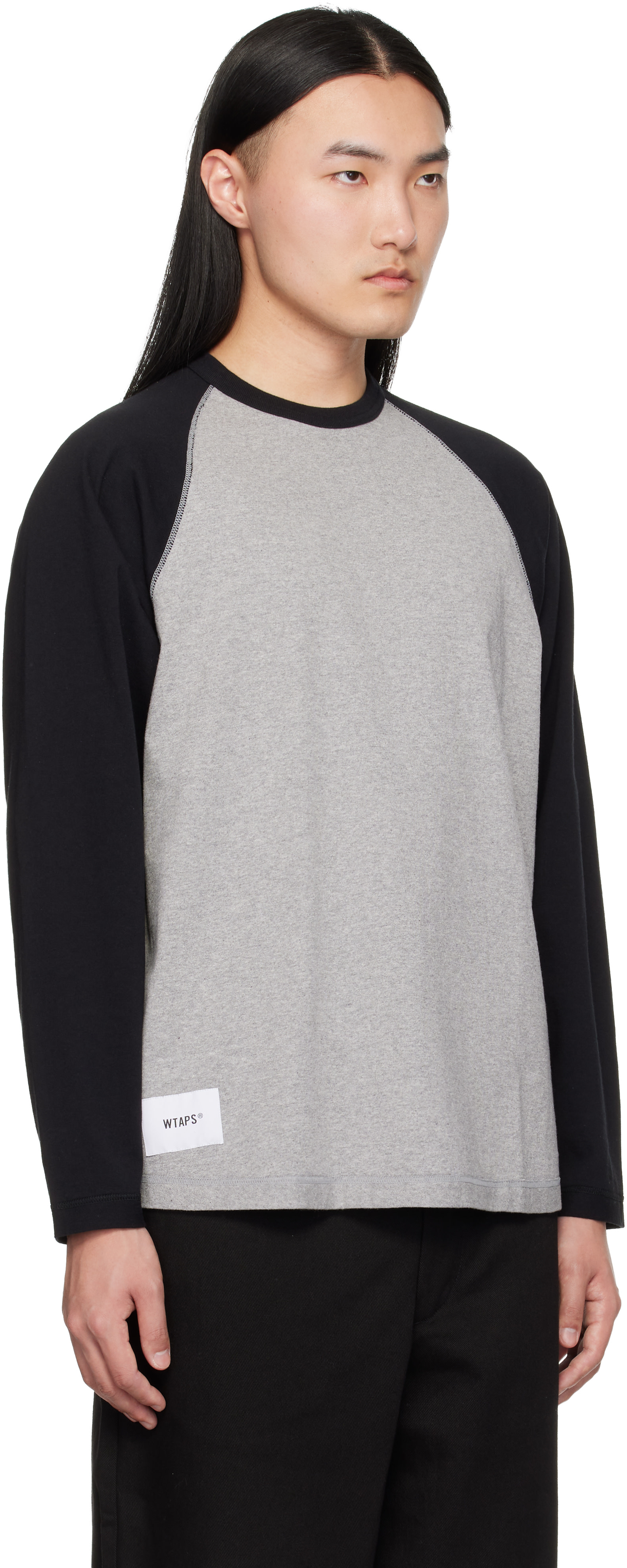 【新品同様】21SS Wtaps Ian Raglan Cotton グレー WTAPS: グレー＆ブラック Ian 長袖Tシャツ | SSENSE 日本