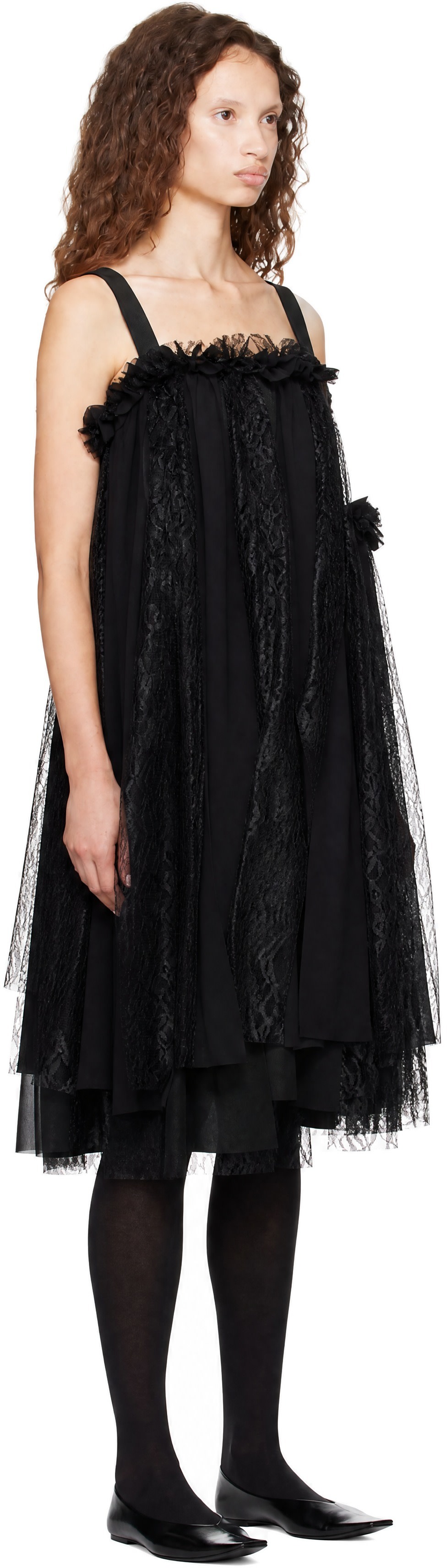 Comme des Garçons: Black Gabardine Medium X Georgette Midi Dress
