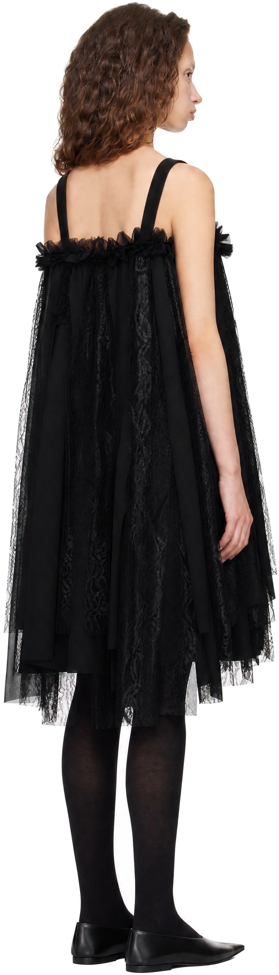 COMME des GARCONS 半袖 シアー ドレス XS Comme des Garçons: Black Gabardine Medium X Georgette Midi Dress