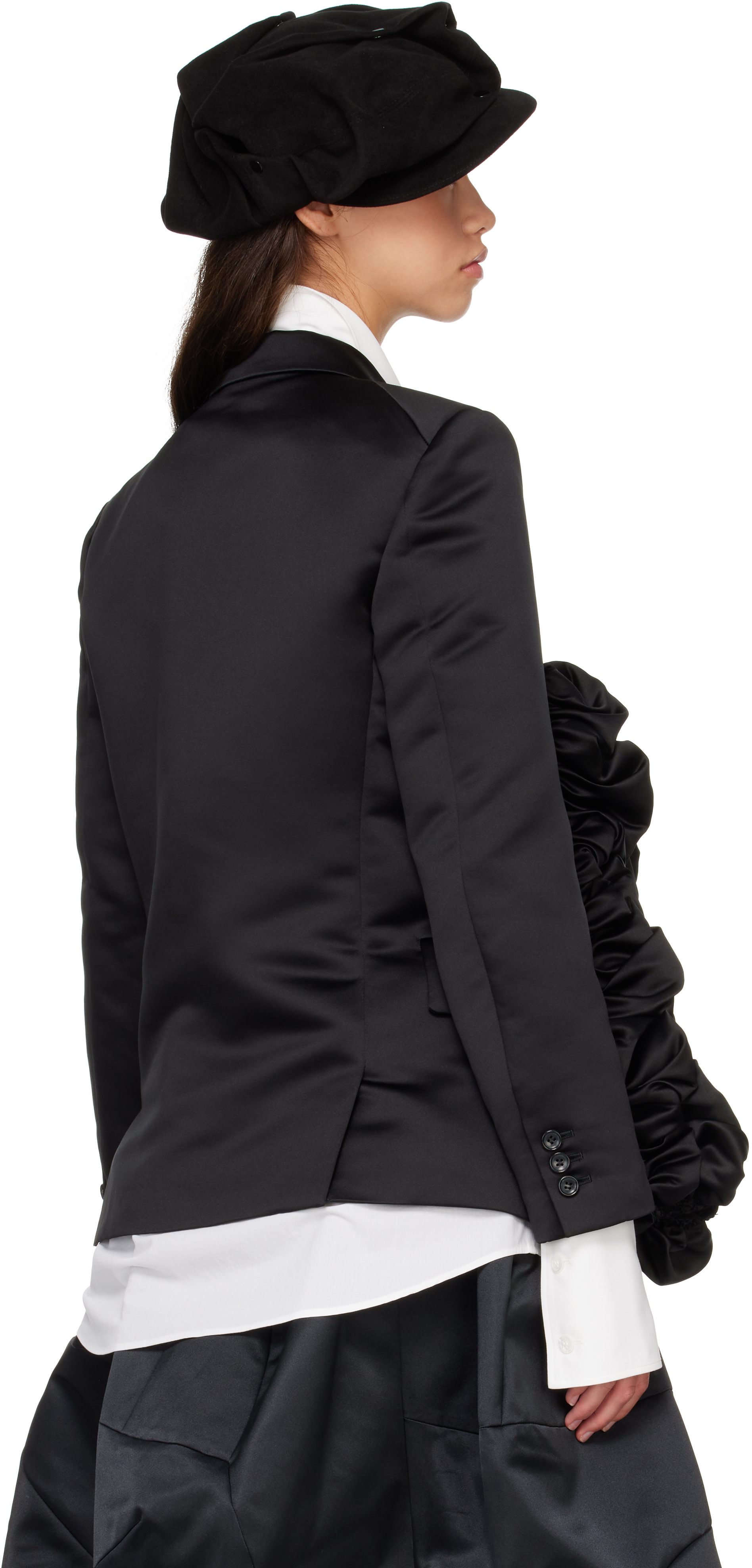 Comme des Garçons: Black Gathered Satin Jacket | SSENSE