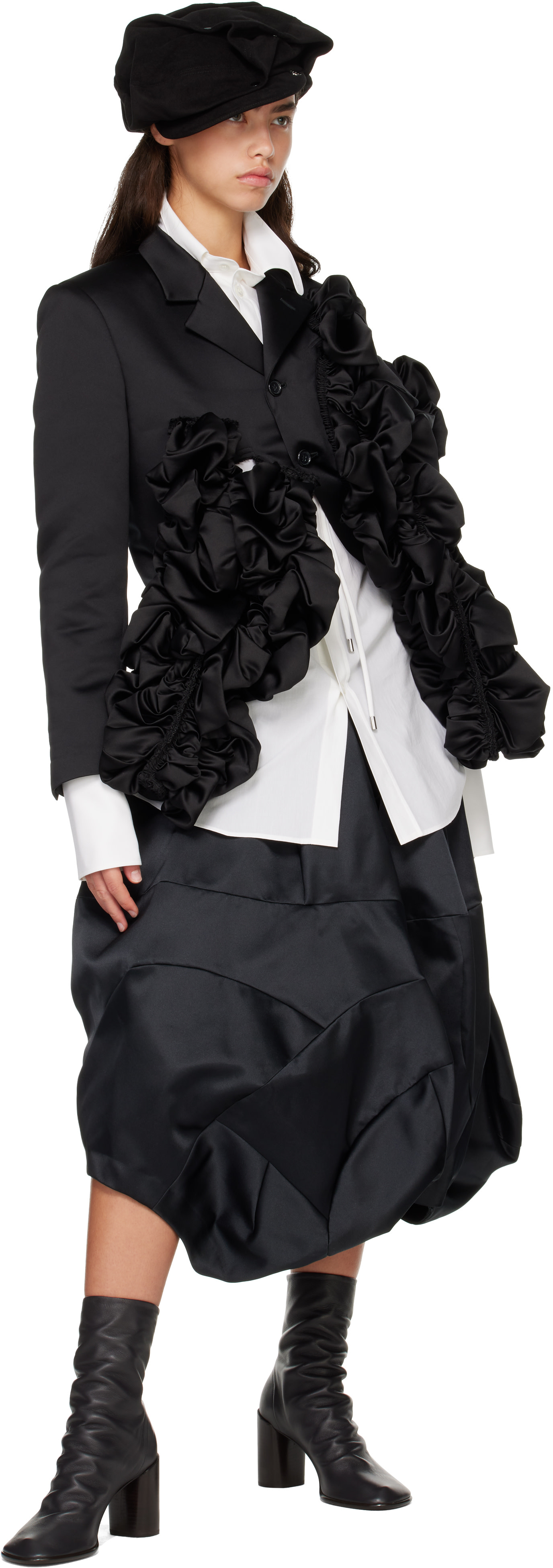 Comme des Garçons: Black Gathered Satin Jacket | SSENSE