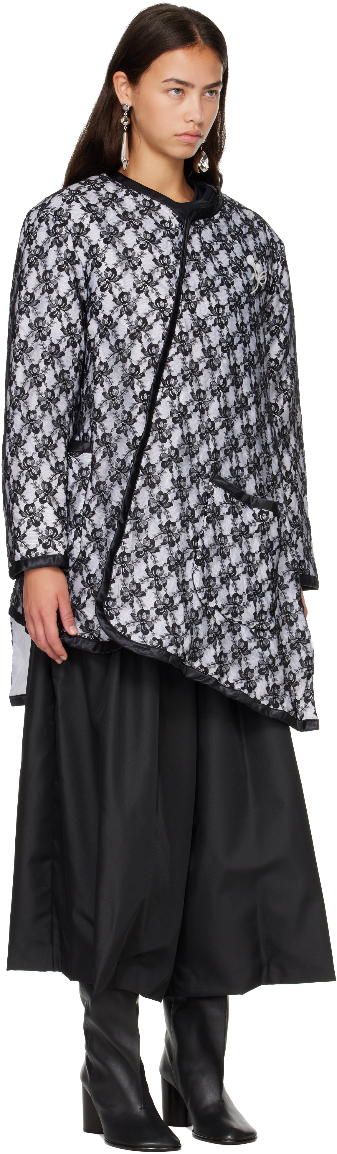Comme des Garçons: Black & White Raschel Lace Jacket | SSENSE