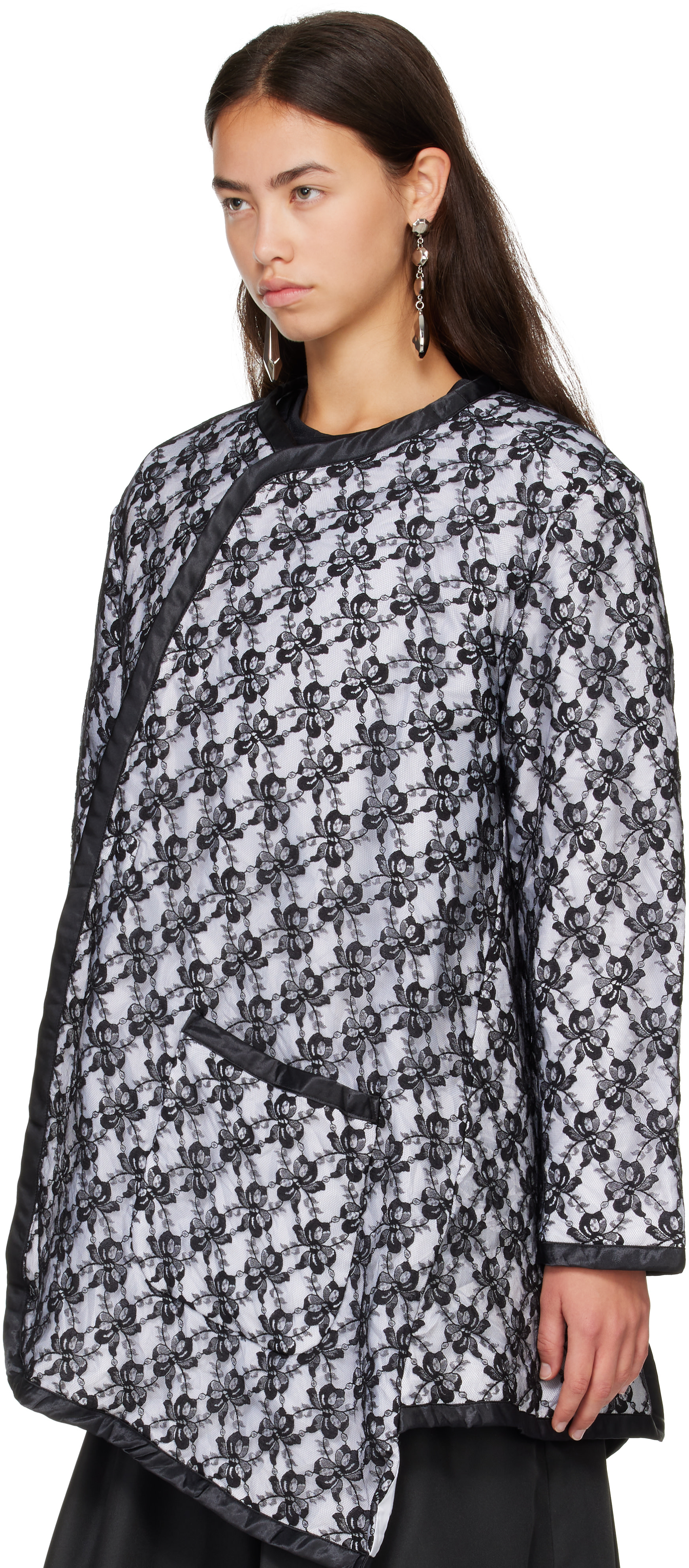 Comme des Garçons: Black & White Raschel Lace Jacket | SSENSE