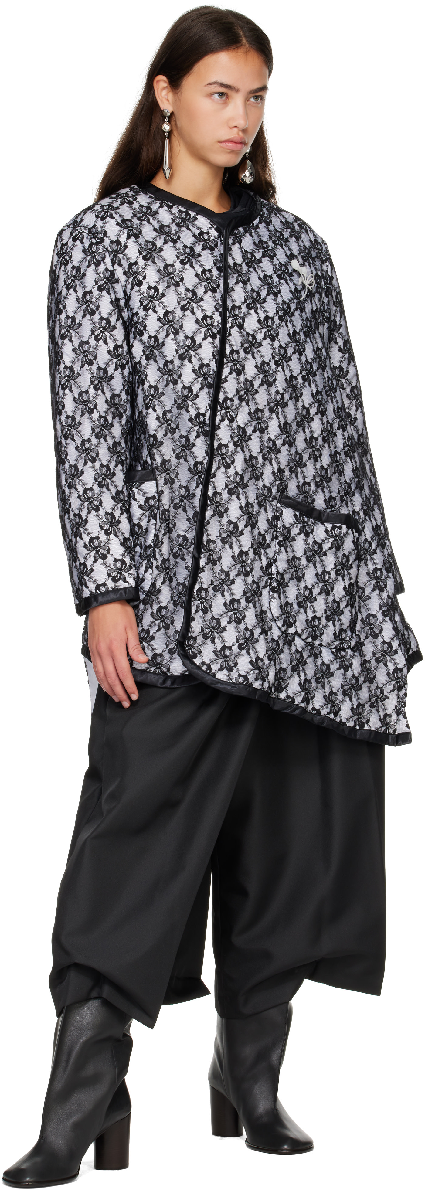 Comme des Garçons: Black & White Raschel Lace Jacket | SSENSE