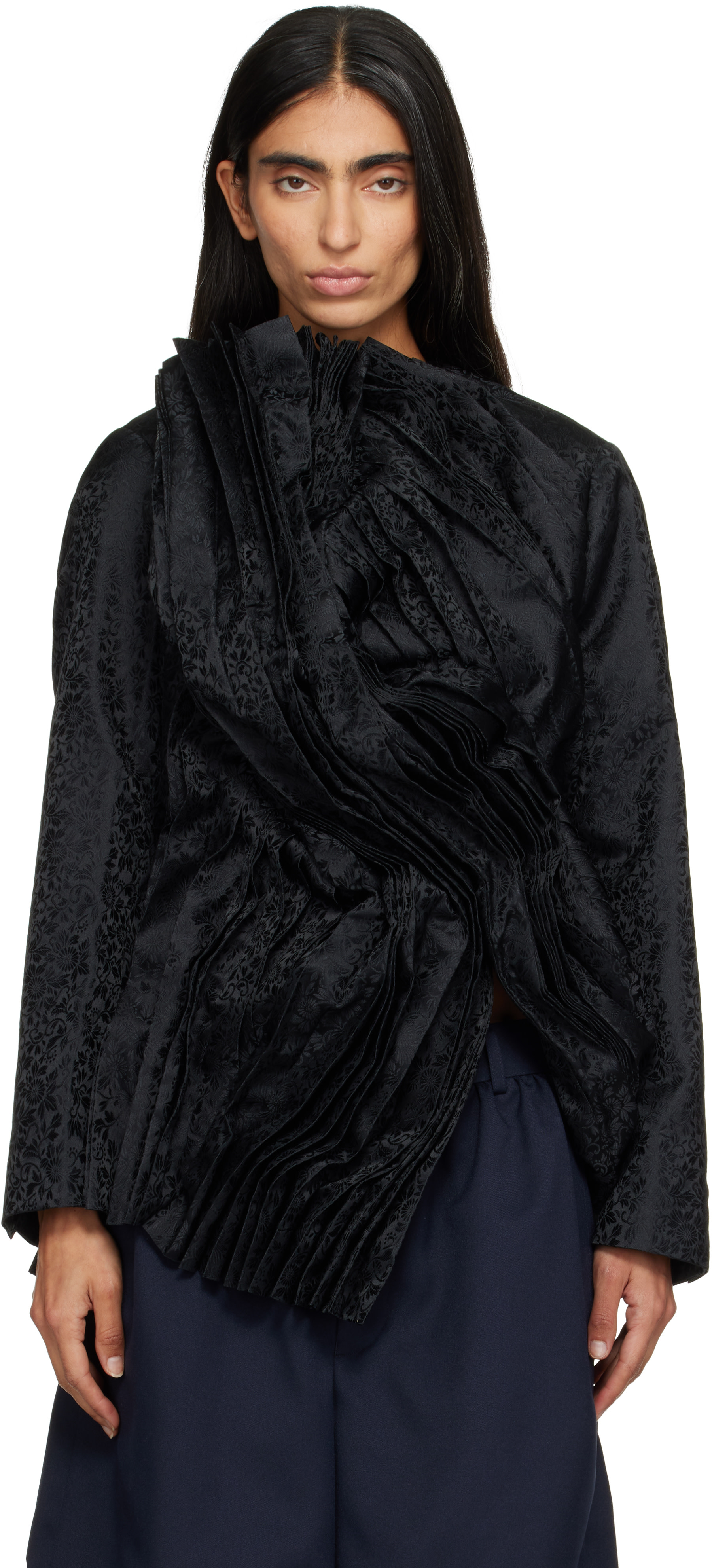 Comme des Garçons - Black Jacquard Flower Pattern Jacket