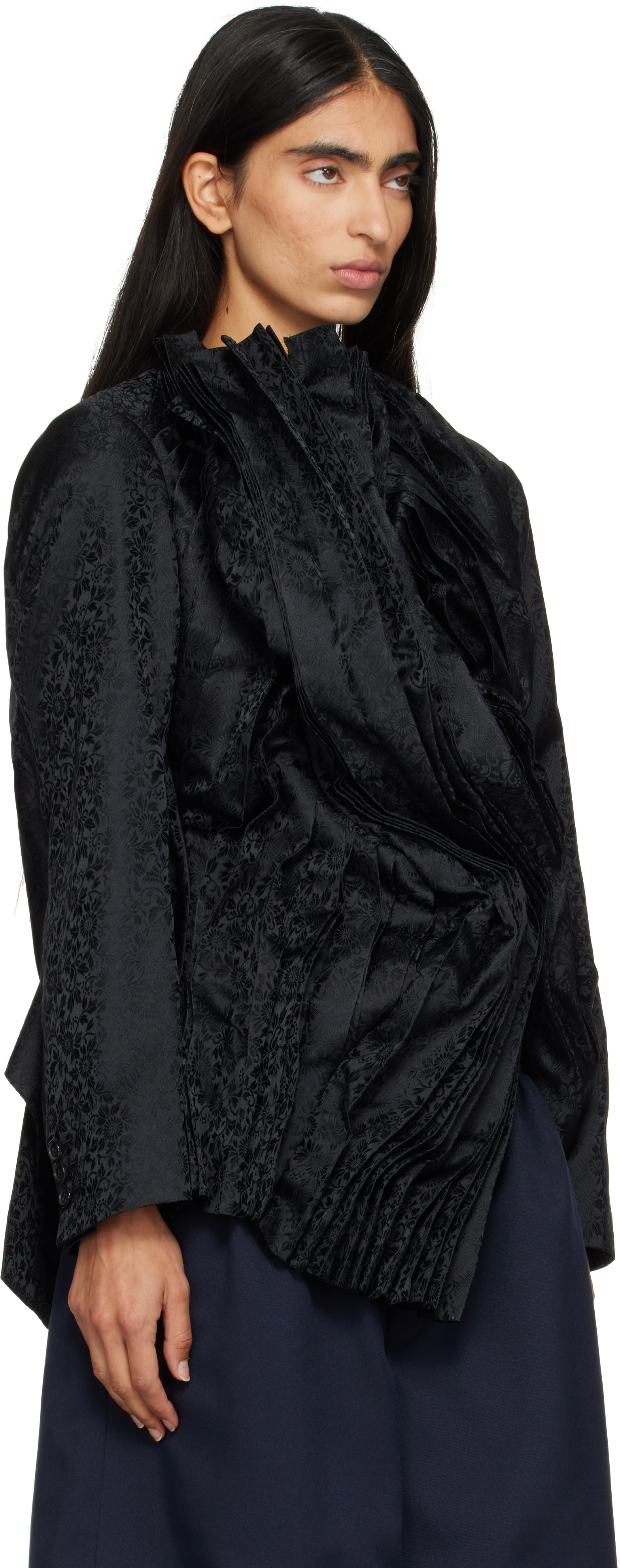 Comme des Garçons - Black Jacquard Flower Pattern Jacket