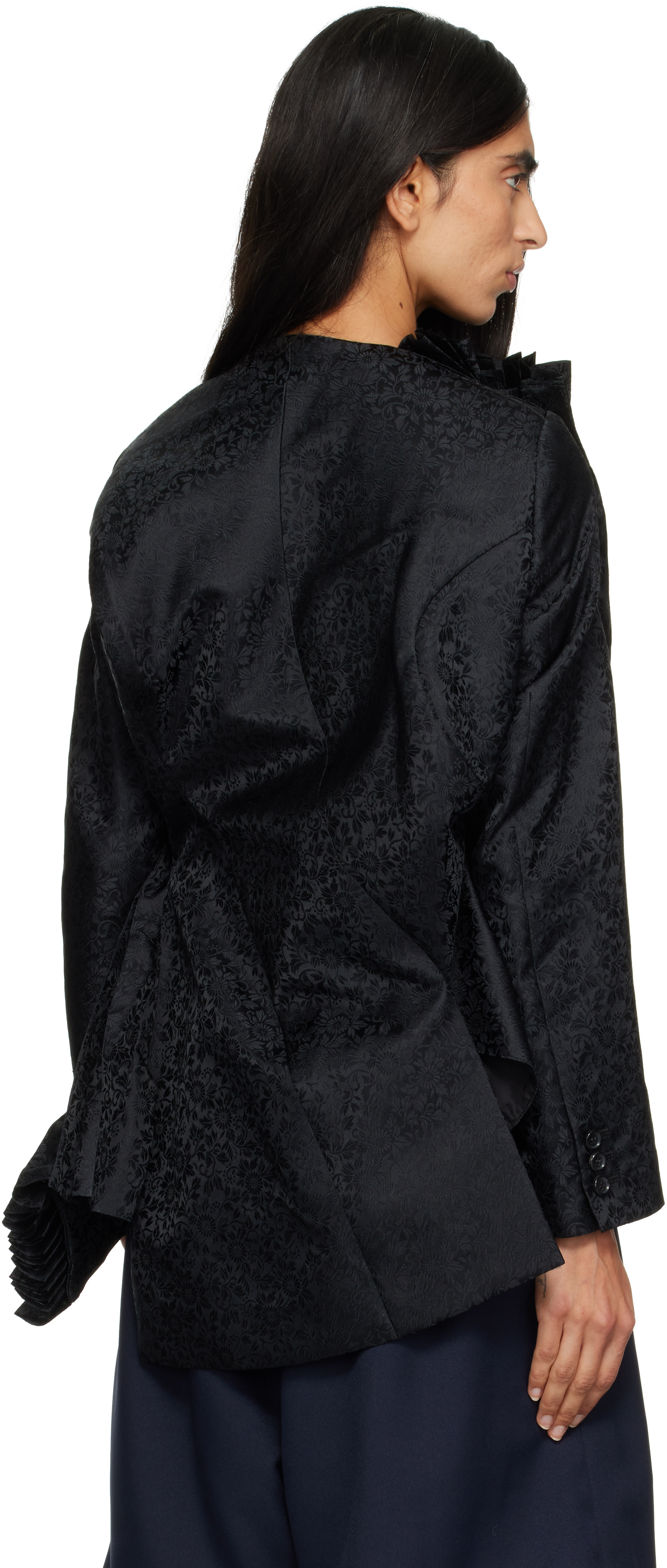 Comme des Garçons - Black Jacquard Flower Pattern Jacket
