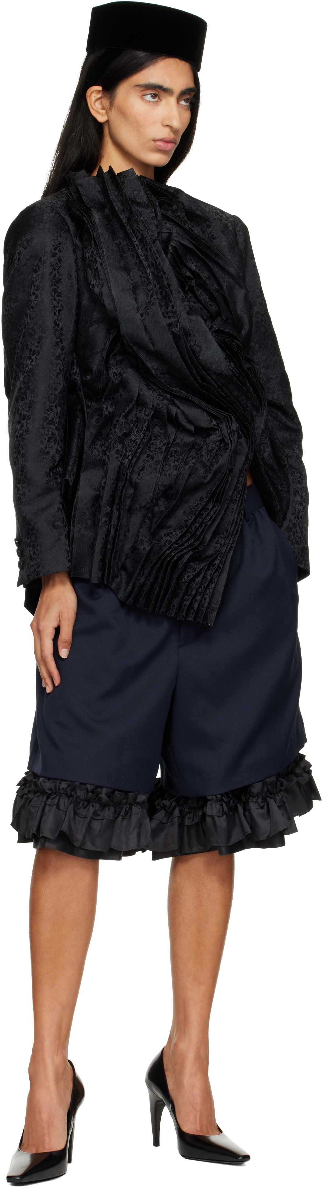 Comme des Garçons - Black Jacquard Flower Pattern Jacket