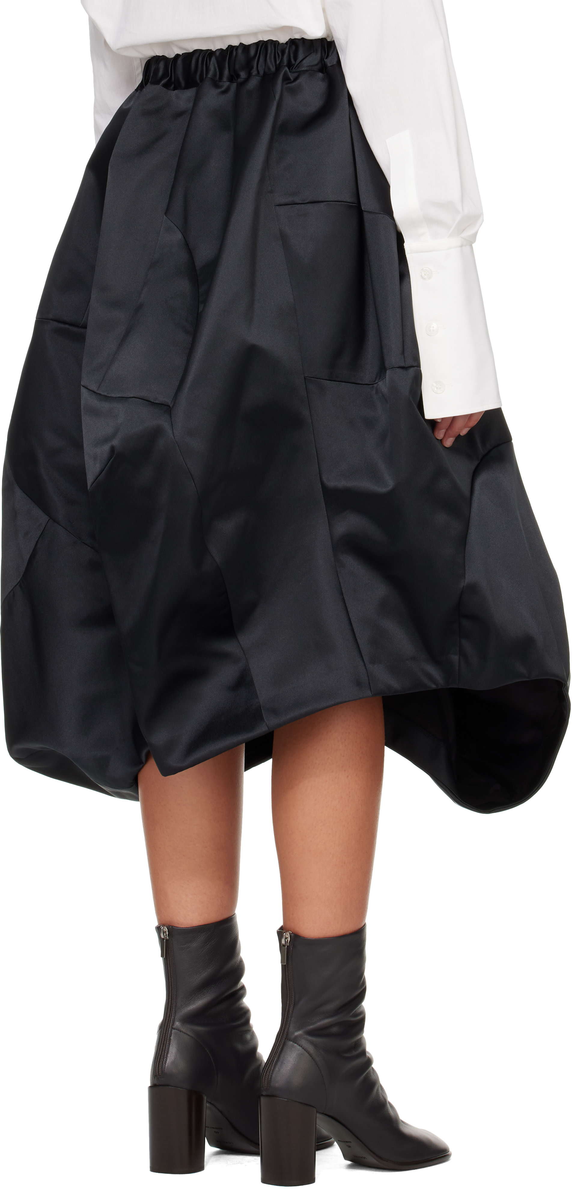 Comme des Garçons: Black Bubble Satin Midi Skirt | SSENSE