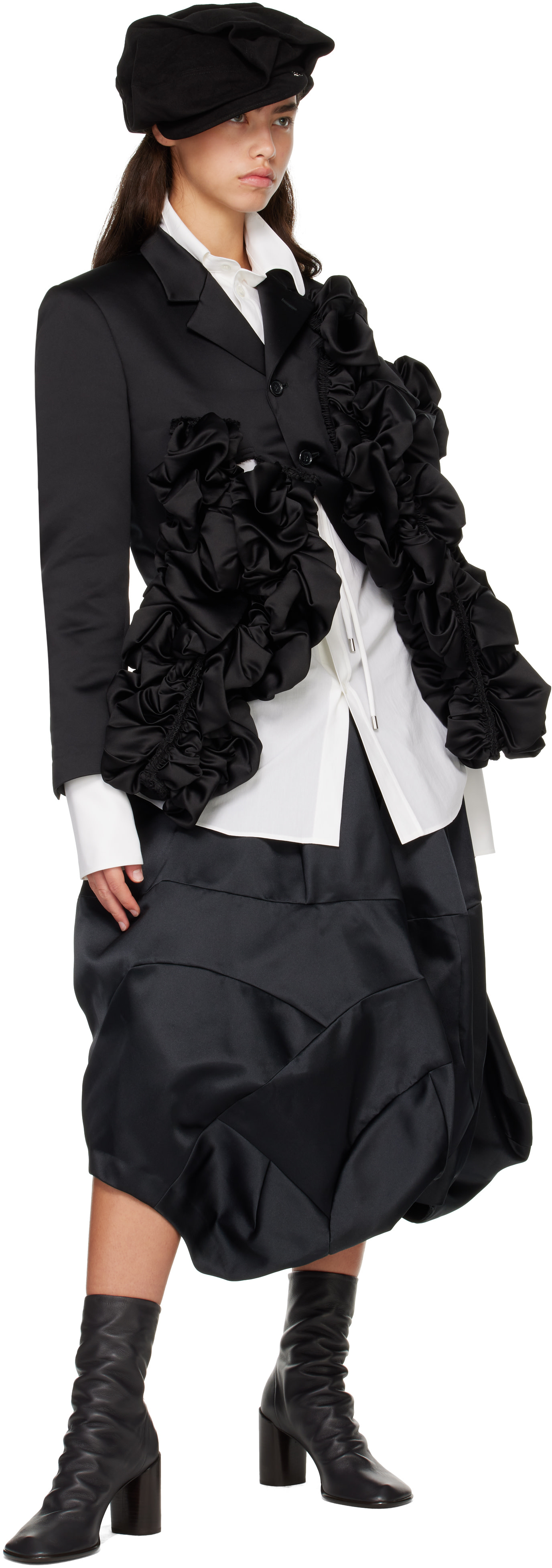 Comme des Garçons: Black Bubble Satin Midi Skirt | SSENSE