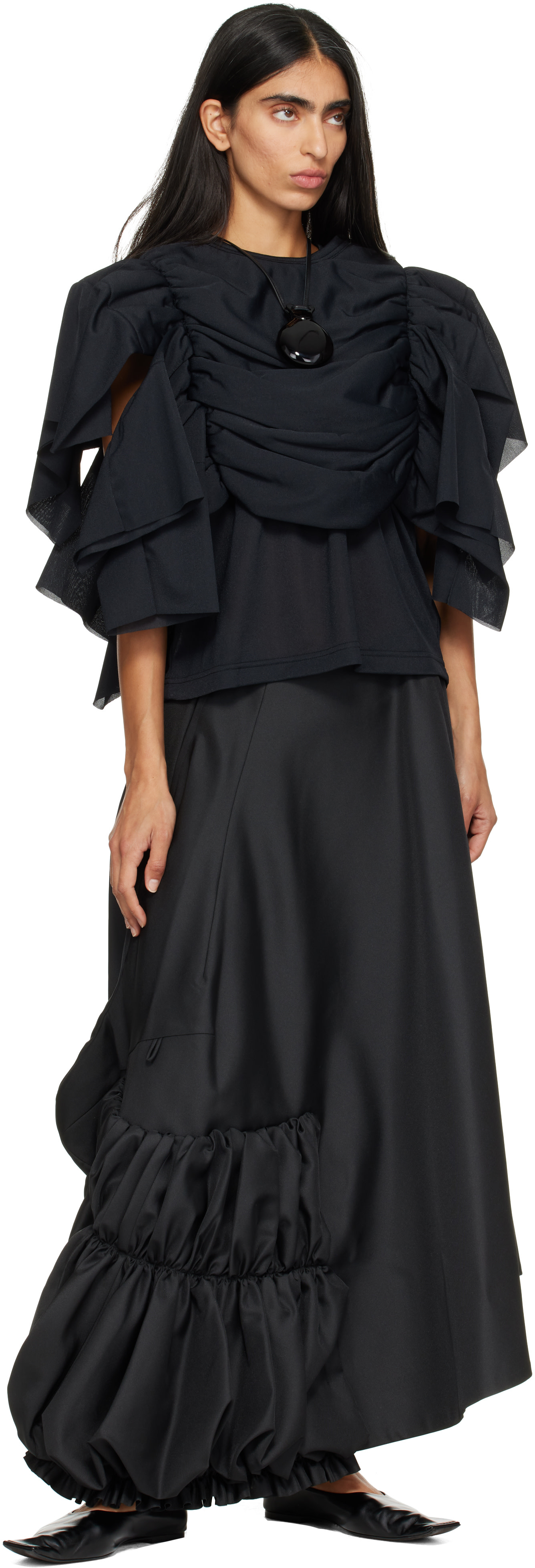 Comme des Garçons: Black Twill Midi Skirt | SSENSE