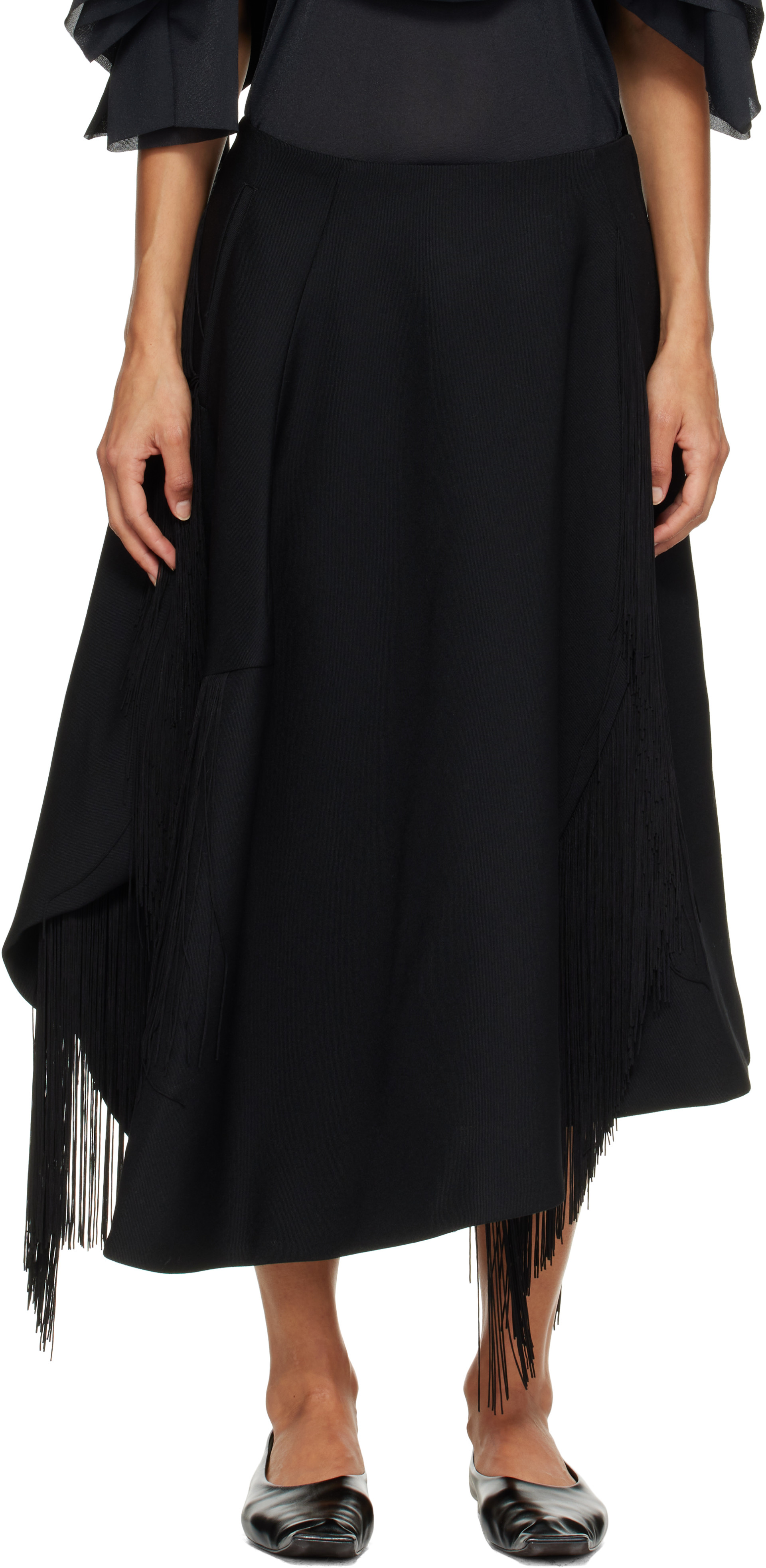 Comme des Garçons - Jupe midi noire à frange