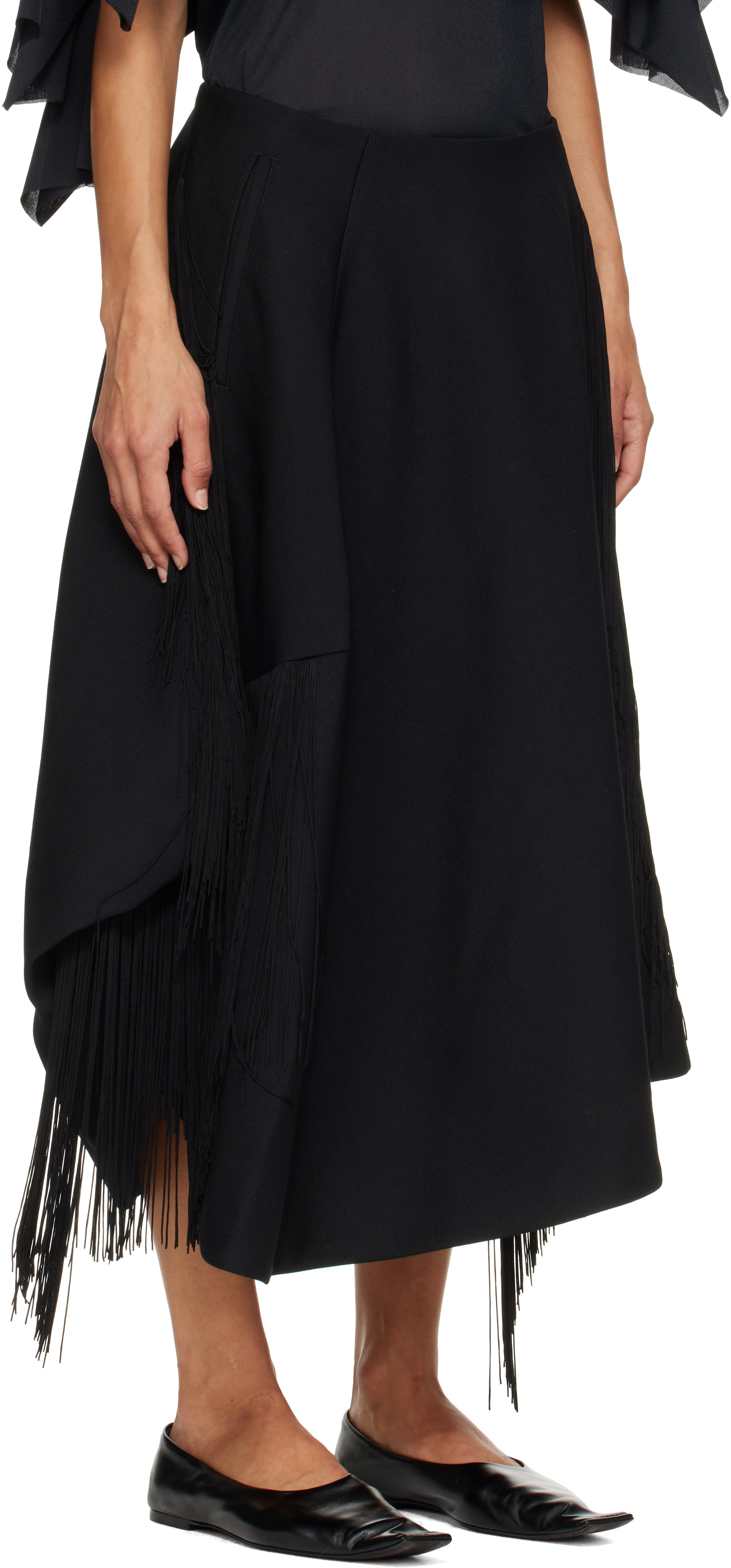 Comme des Garçons - Jupe midi noire à frange