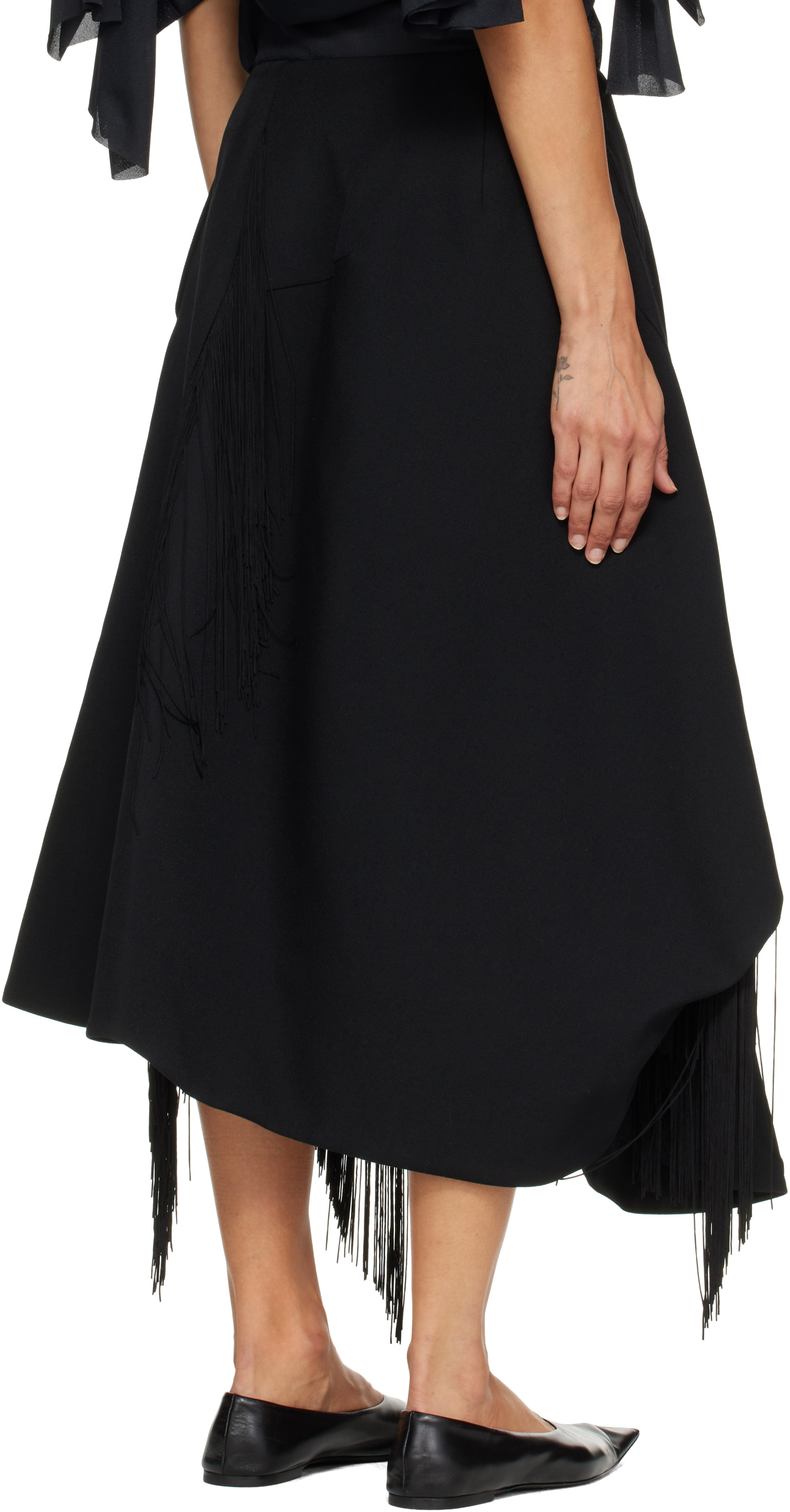 Comme des Garçons - Jupe midi noire à frange