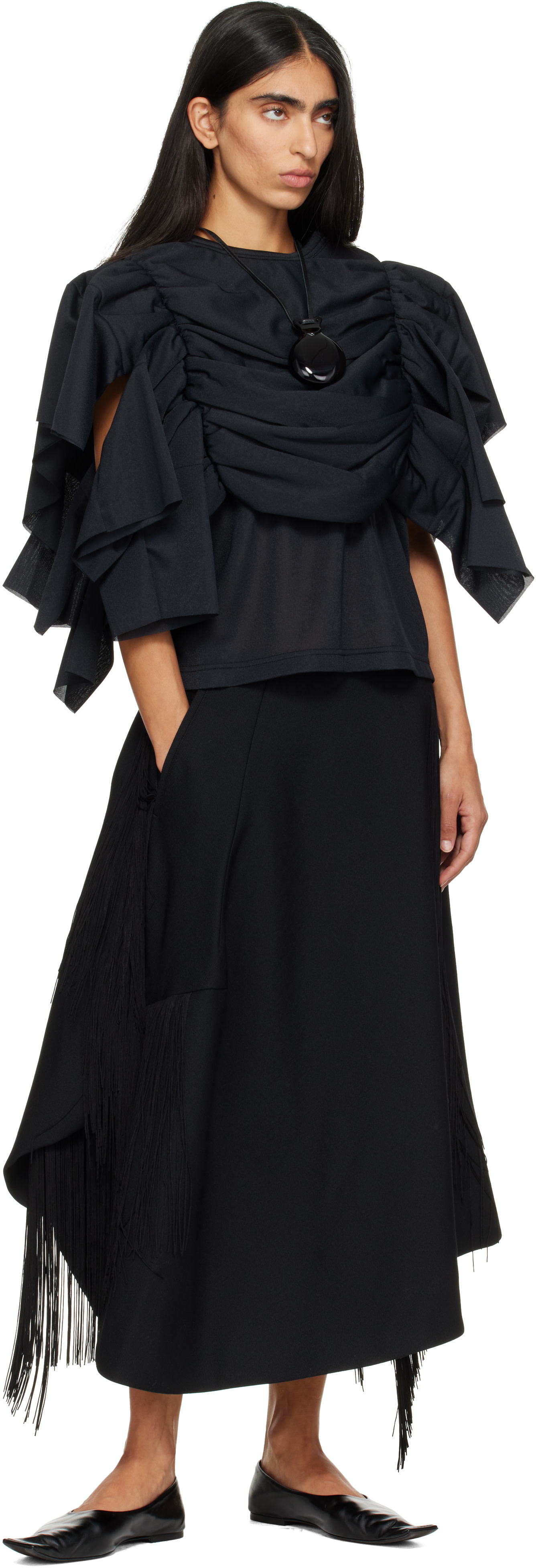 Comme des Garçons - Jupe midi noire à frange