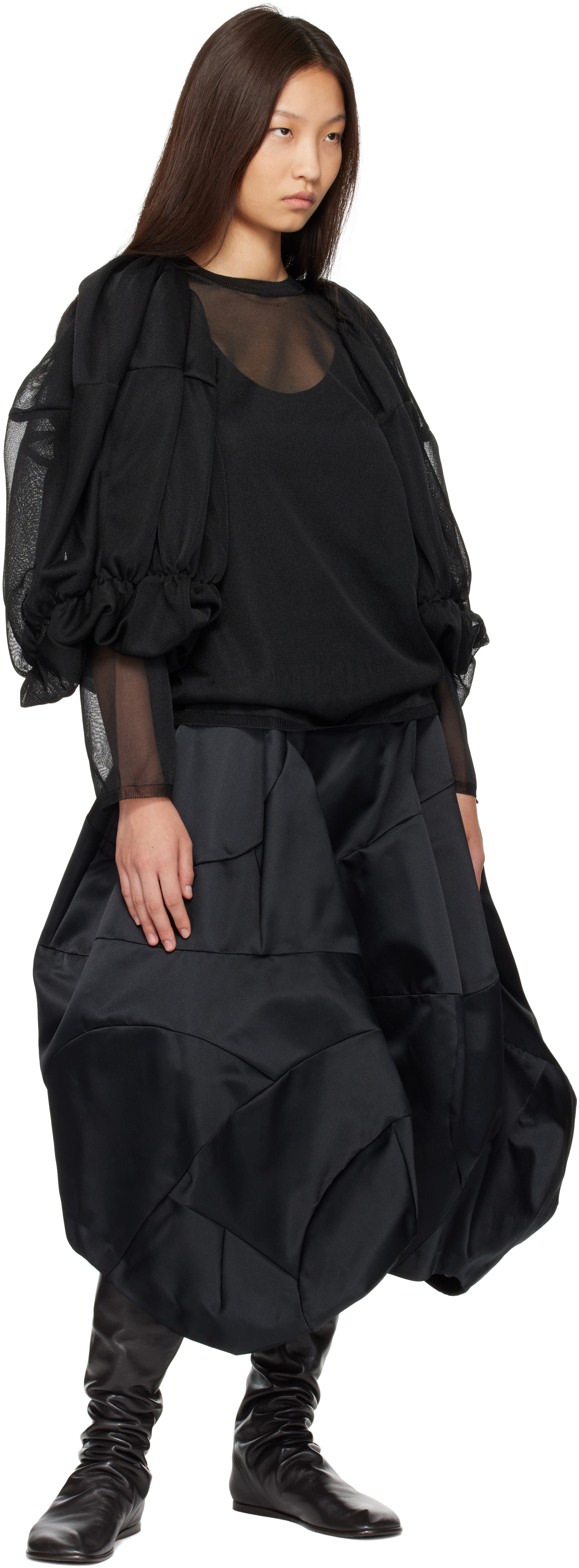 Comme des Garçons: ブラック シアー バルーンスリーブ シャツ