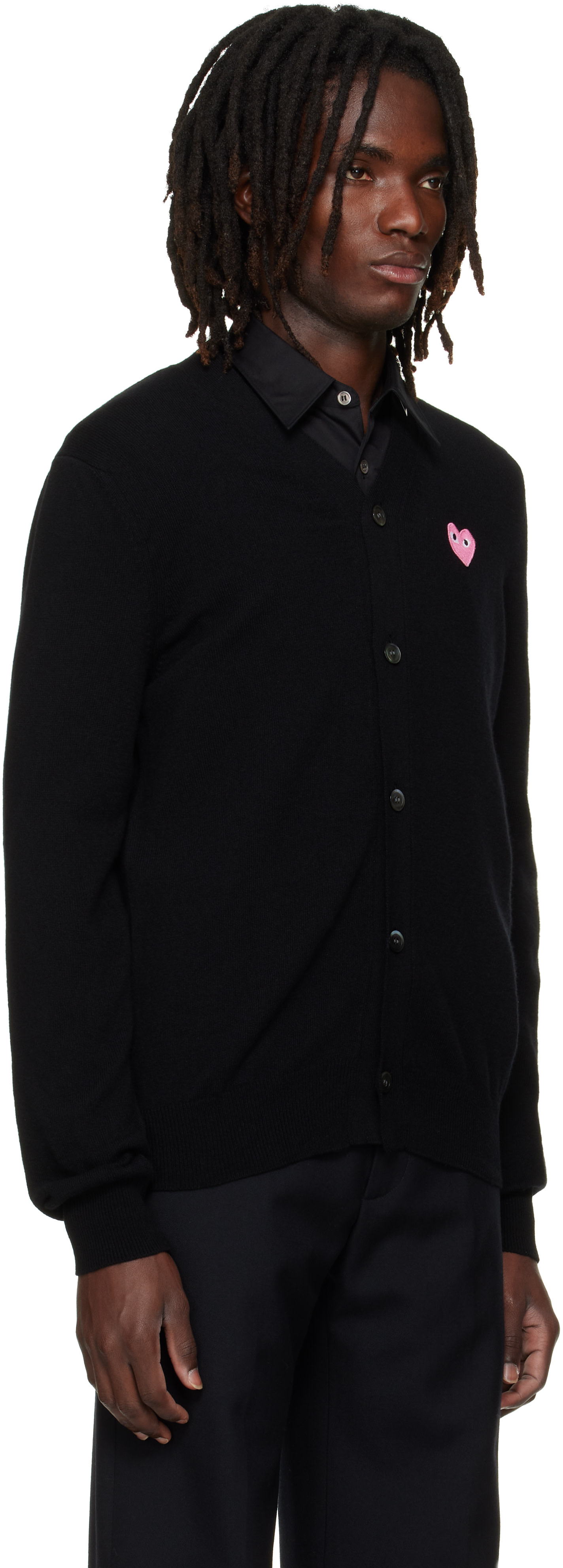 プレイコムデギャルソン Vネック カーディガン 黒ハート ブラック M COMME des GARÇONS PLAY: ブラック ハート エンブレム Vネック