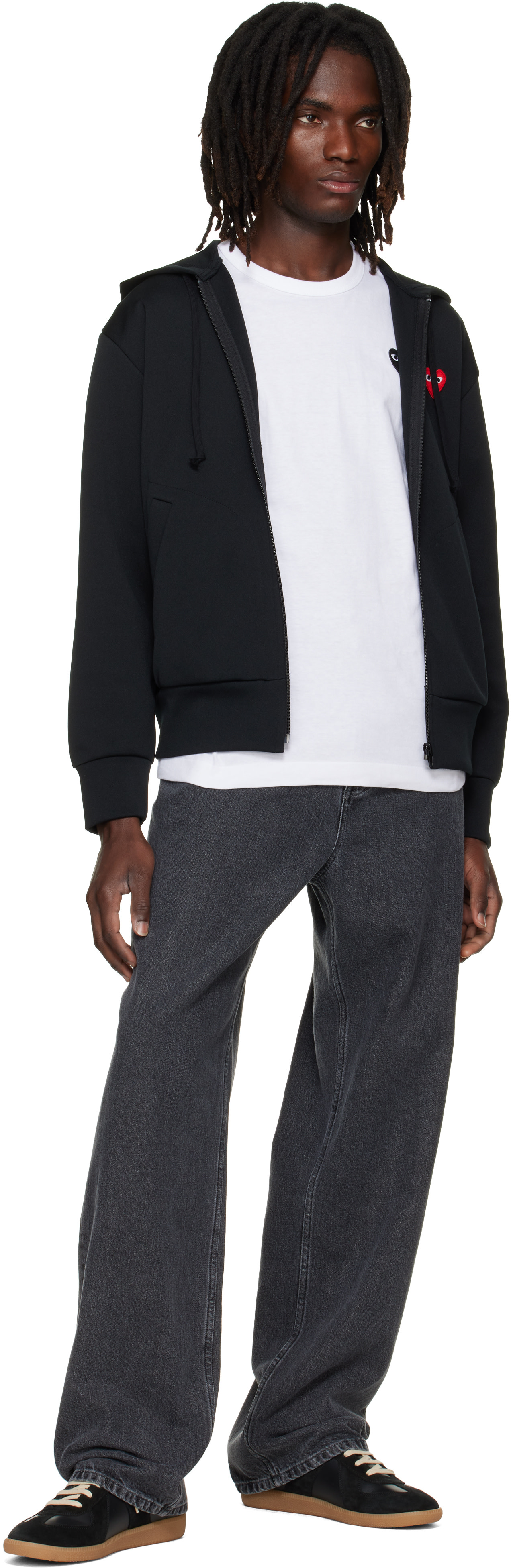 COMME des GARÇONS PLAY: Black Heart Emblem Zip Hoodie | SSENSE Canada