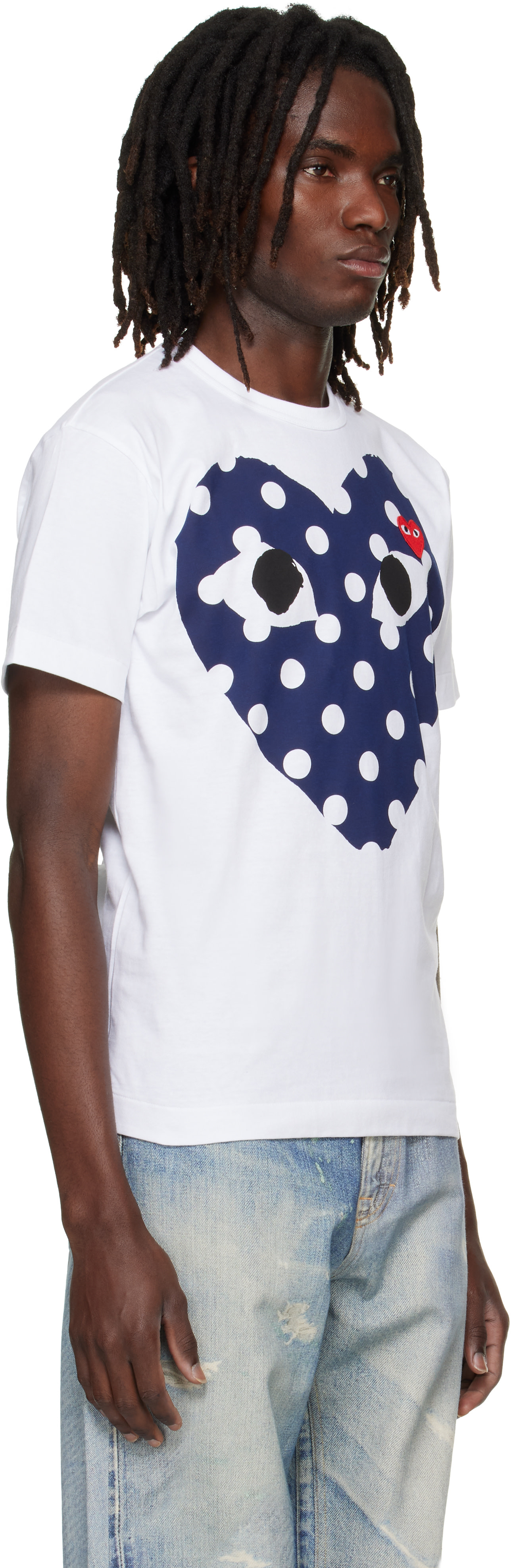 COMME des GARÇONS PLAY: ホワイト 水玉 フルハート Tシャツ | SSENSE 日本