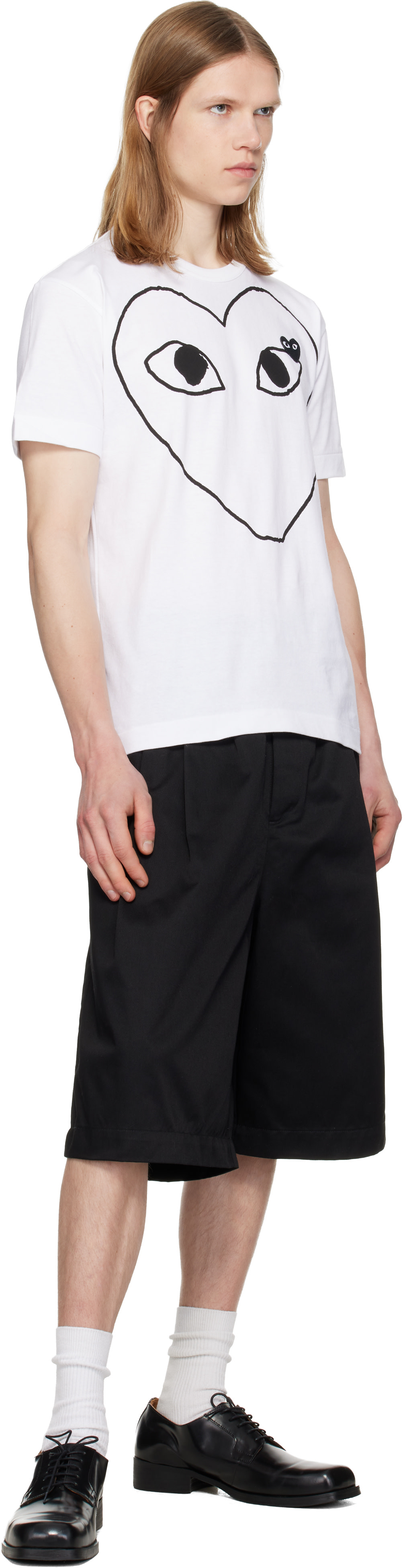 COMME des GARÇONS PLAY: ホワイト アウトライン ハート Tシャツ