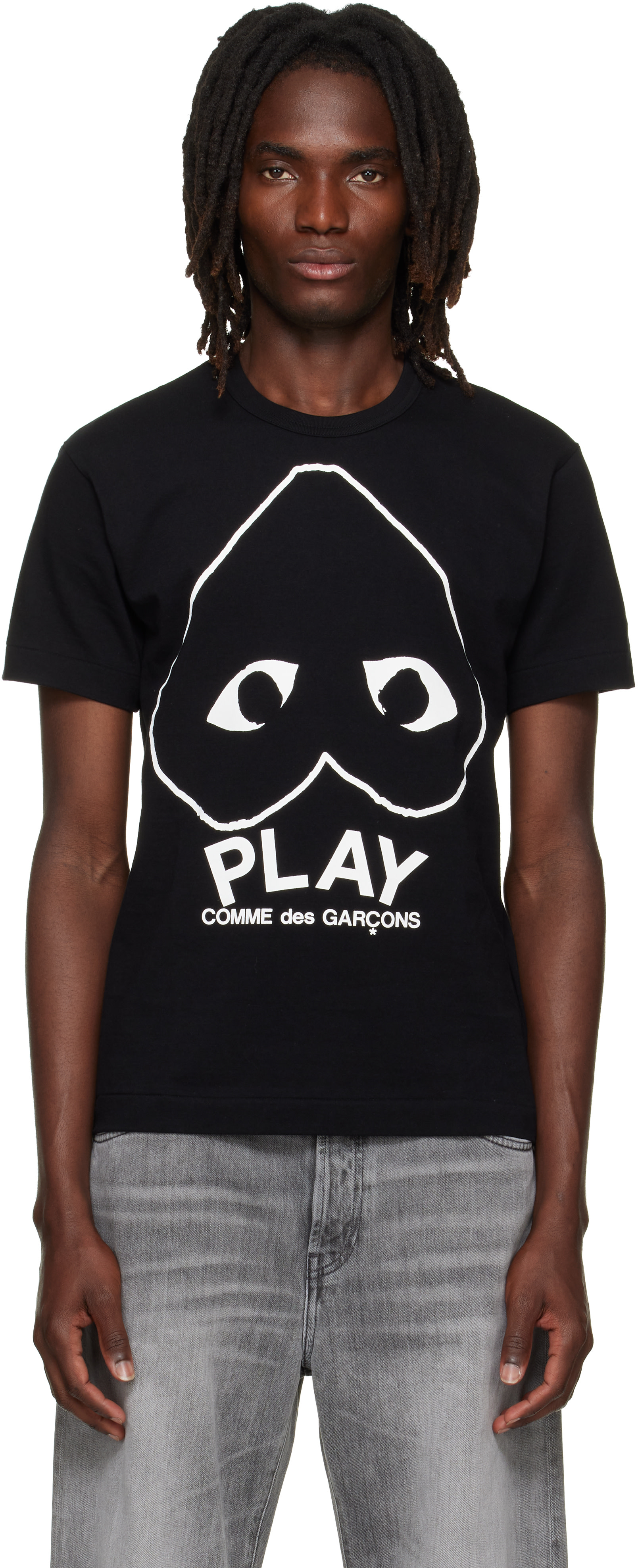 【新品】PLAY COMME des GARCONS Tシャツ ブラック M COMME des GARÇONS PLAY: Black 'PLAY' Logo Print T-shirt | SSENSE
