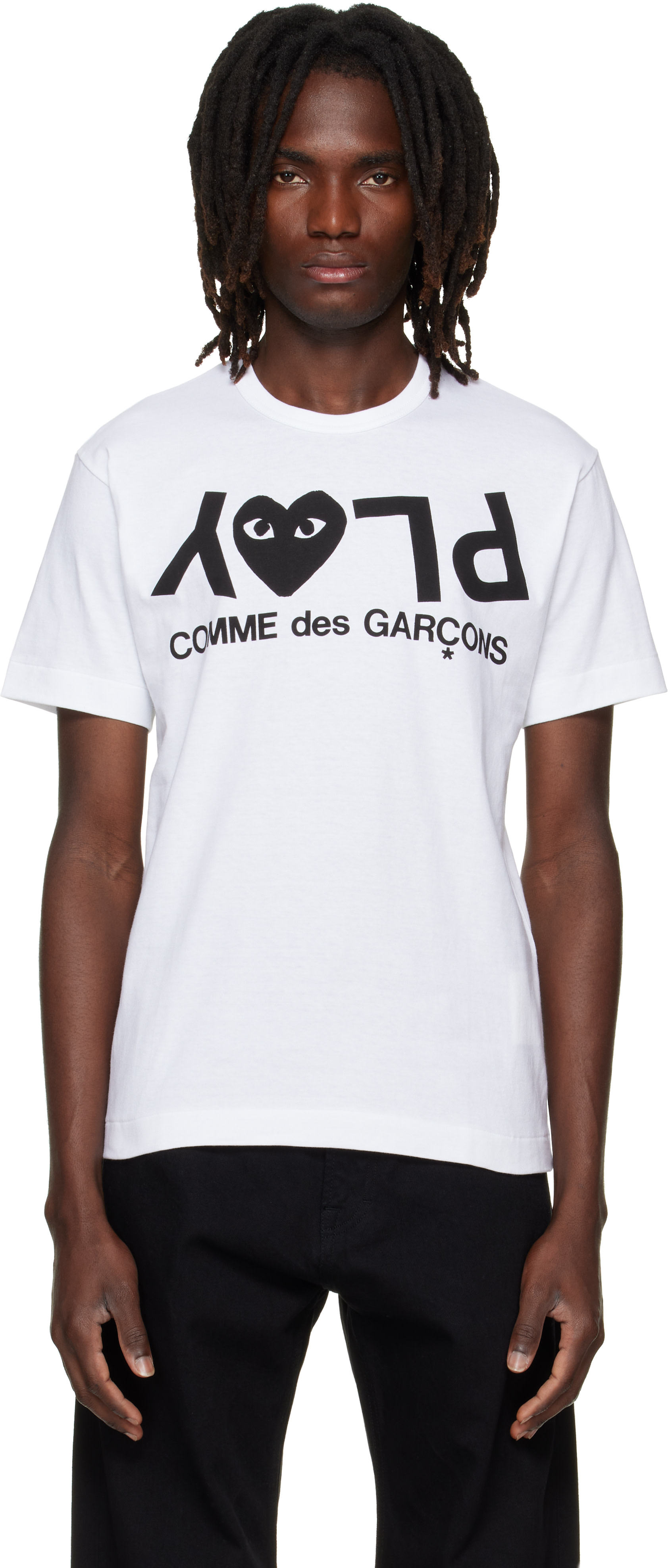 COMME des GARÇONS PLAY: White 'PLAY' Logo Print T-shirt | SSENSE